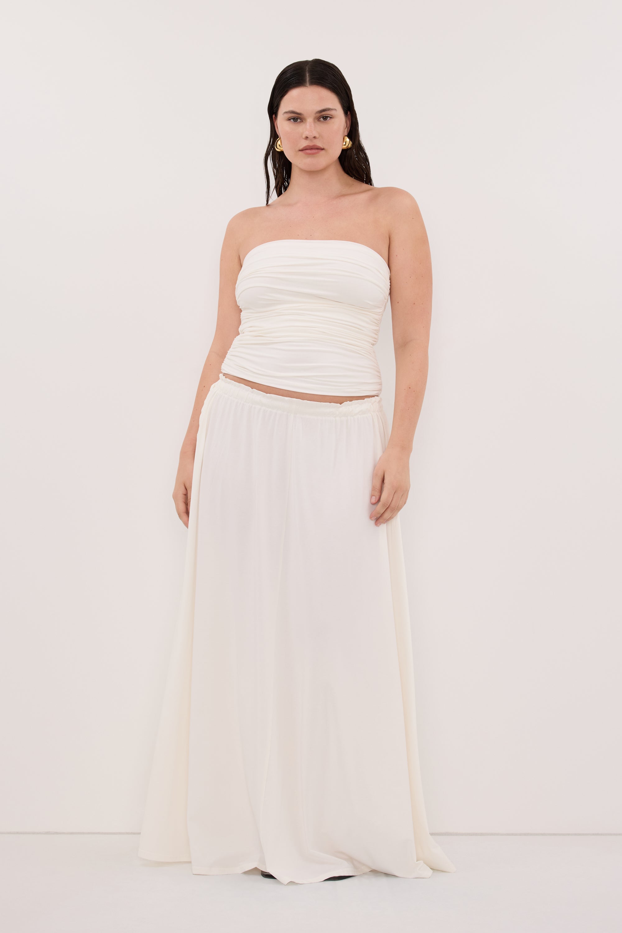 AVA OFF WHITE MODAL BLEND MIDI SKIRT