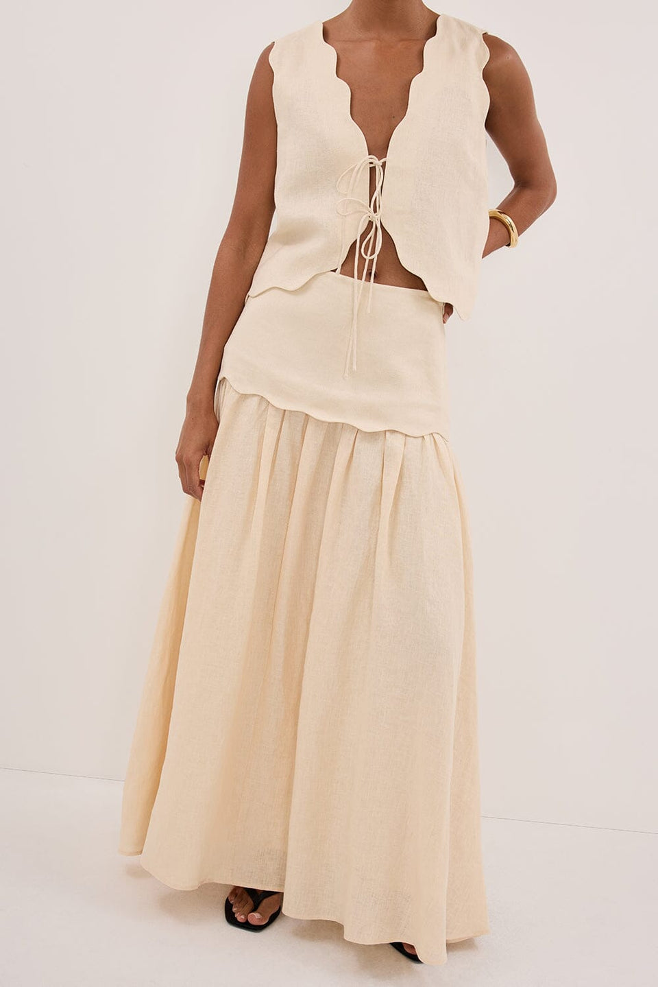 LELA SANDSTONE LINEN MIDI SKIRT - PRE ORDER Clothing DISSH Boutiques 