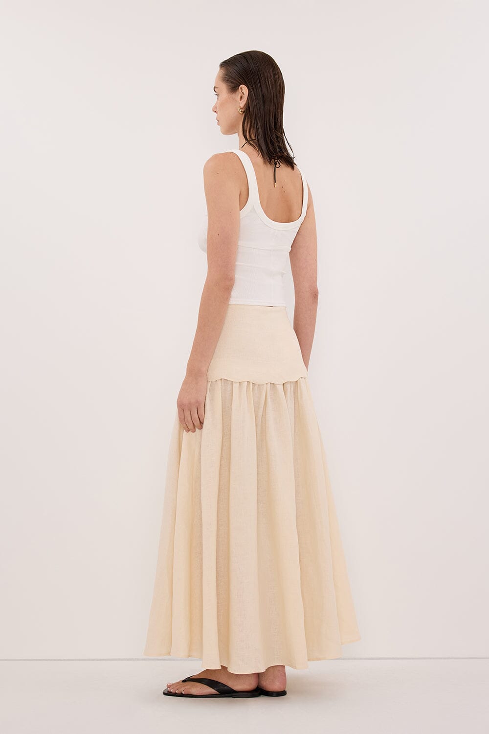 LELA SANDSTONE LINEN MIDI SKIRT Clothing DISSH Boutiques 