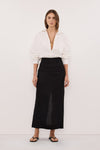 YARA BLACK LINEN FOLDOVER MIDI SKIRT