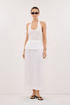 YARA WHITE LINEN FOLDOVER MIDI SKIRT