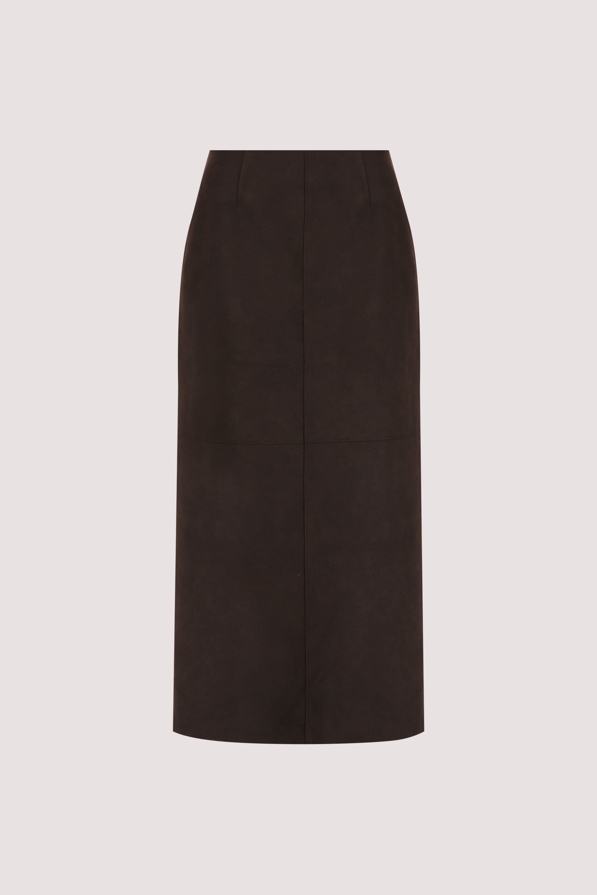 OTIS BITTER CHOC FAUX LEATHER MIDI SKIRT
