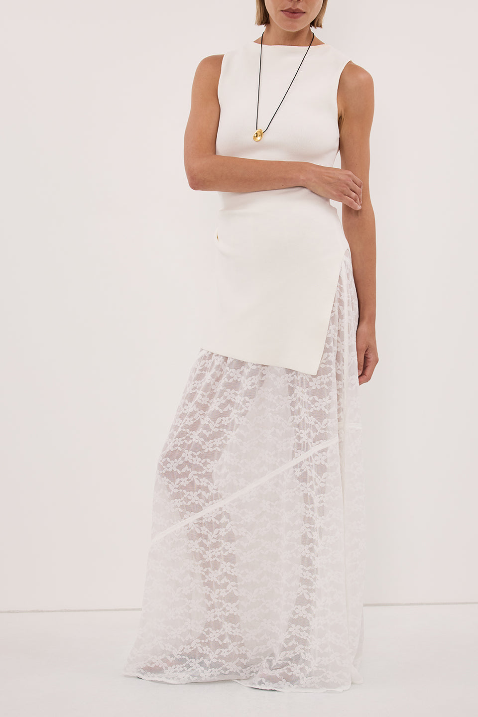 BELLE WHITE LACE MAXI SKIRT
