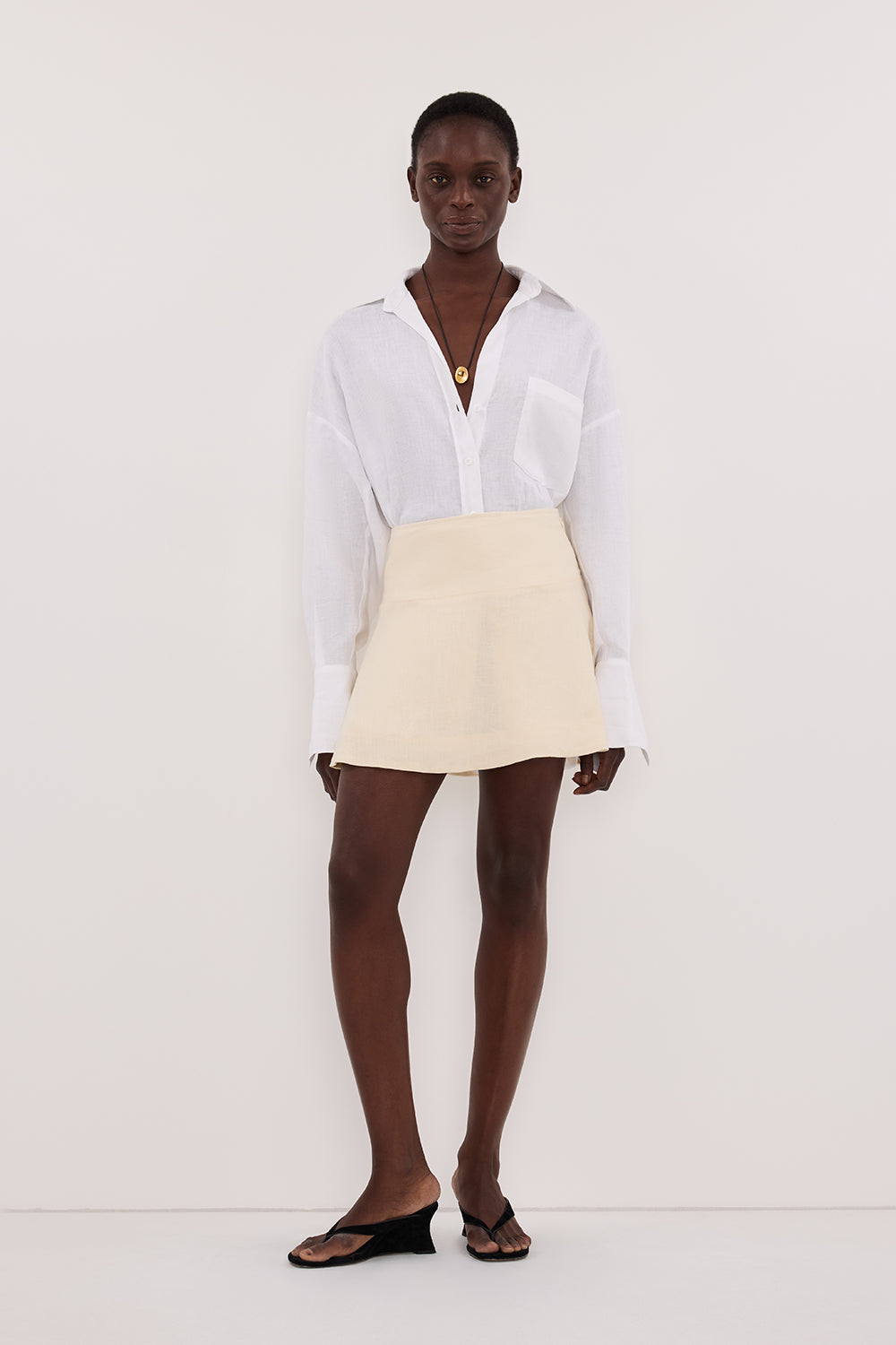 ALEA STRAW LINEN FLOUNCE MINI SKIRT Clothing DISSH Boutiques 6 STRAW 