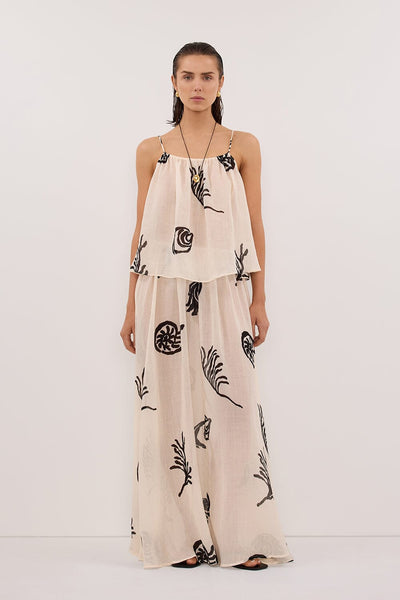 Stas wearing POSITANO SANDSTONE RAMIE MIDI SKIRT