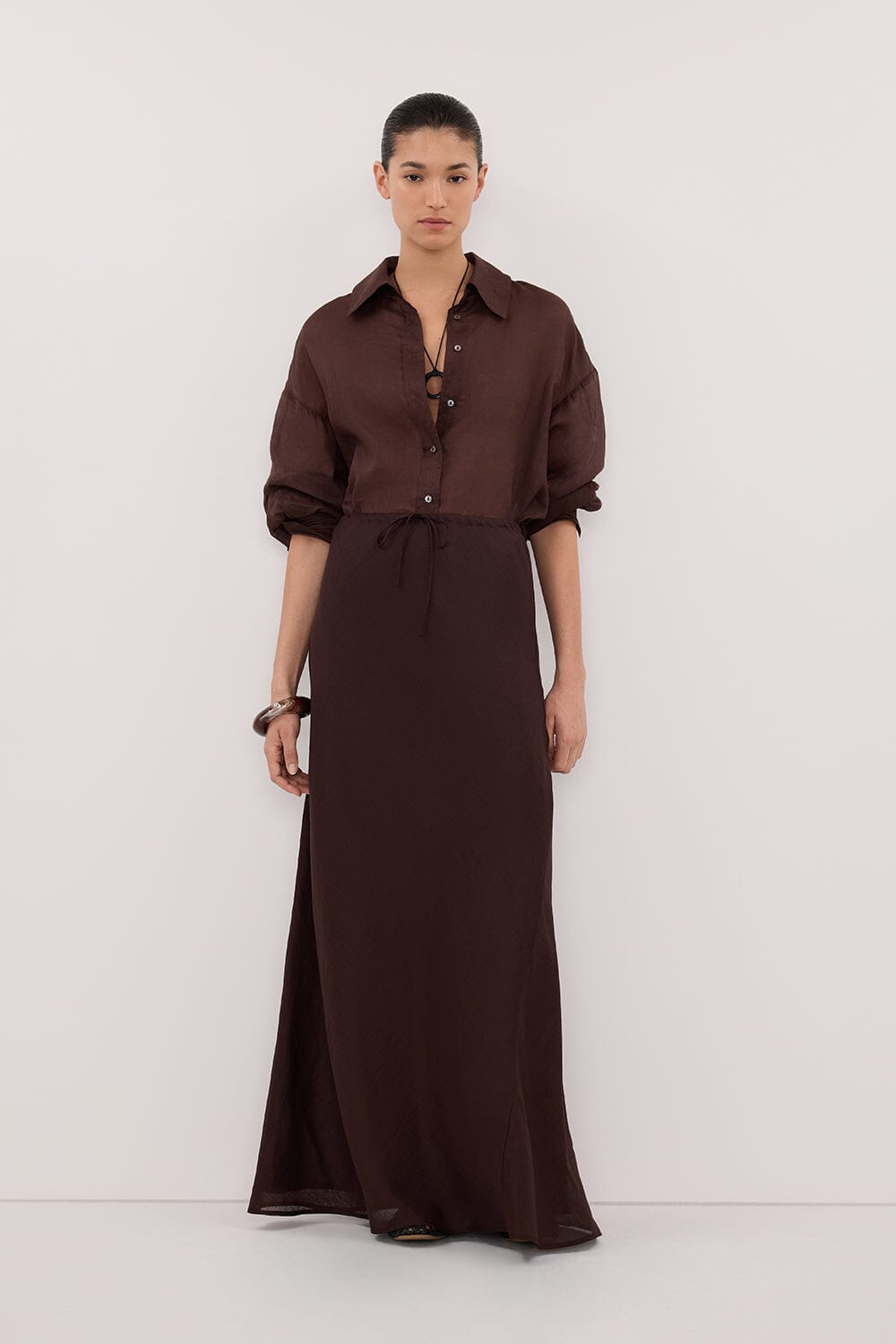 MAISON BURNT CHOC RAMIE BIAS MAXI SKIRT