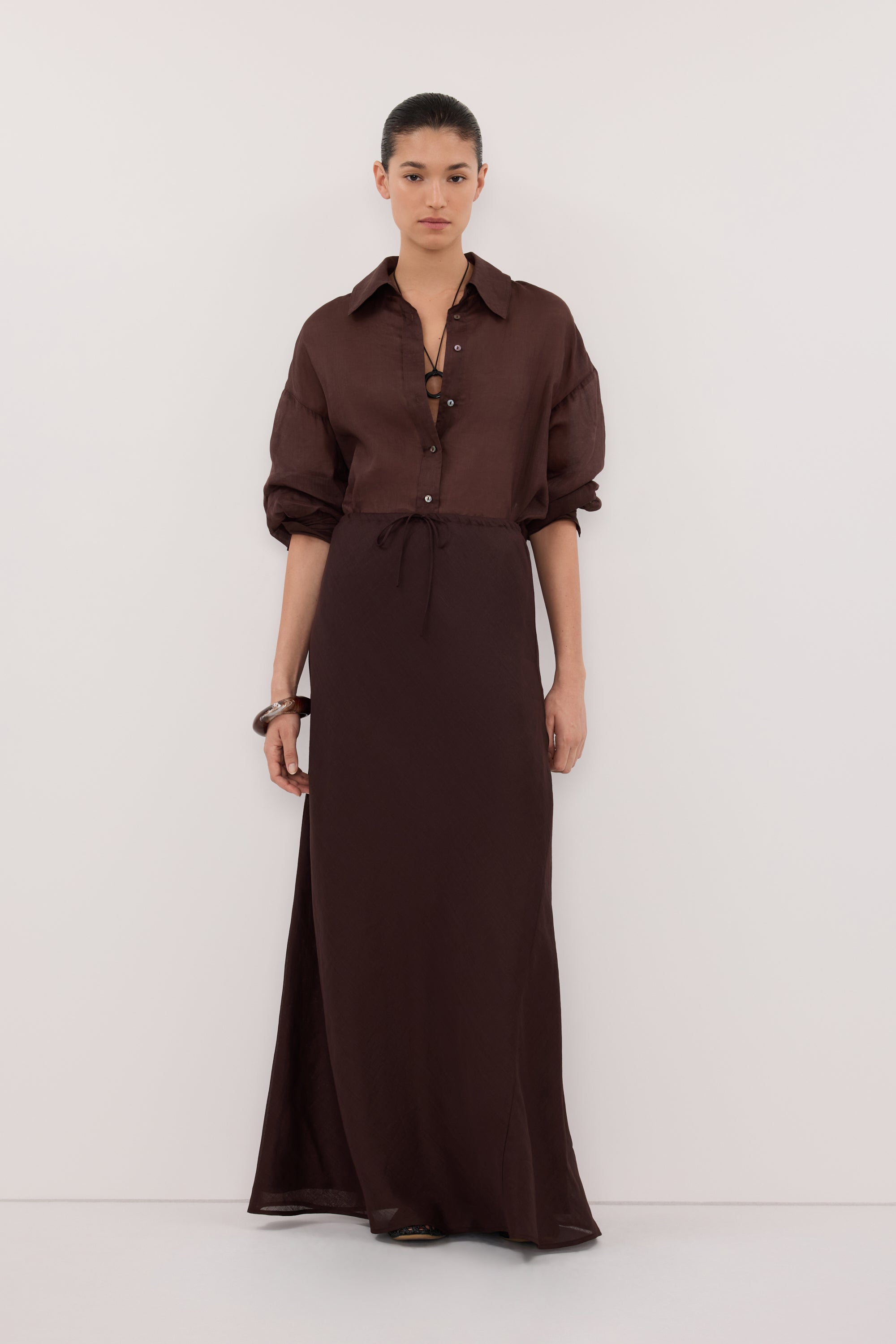 MAISON BURNT CHOC RAMIE BIAS MAXI SKIRT