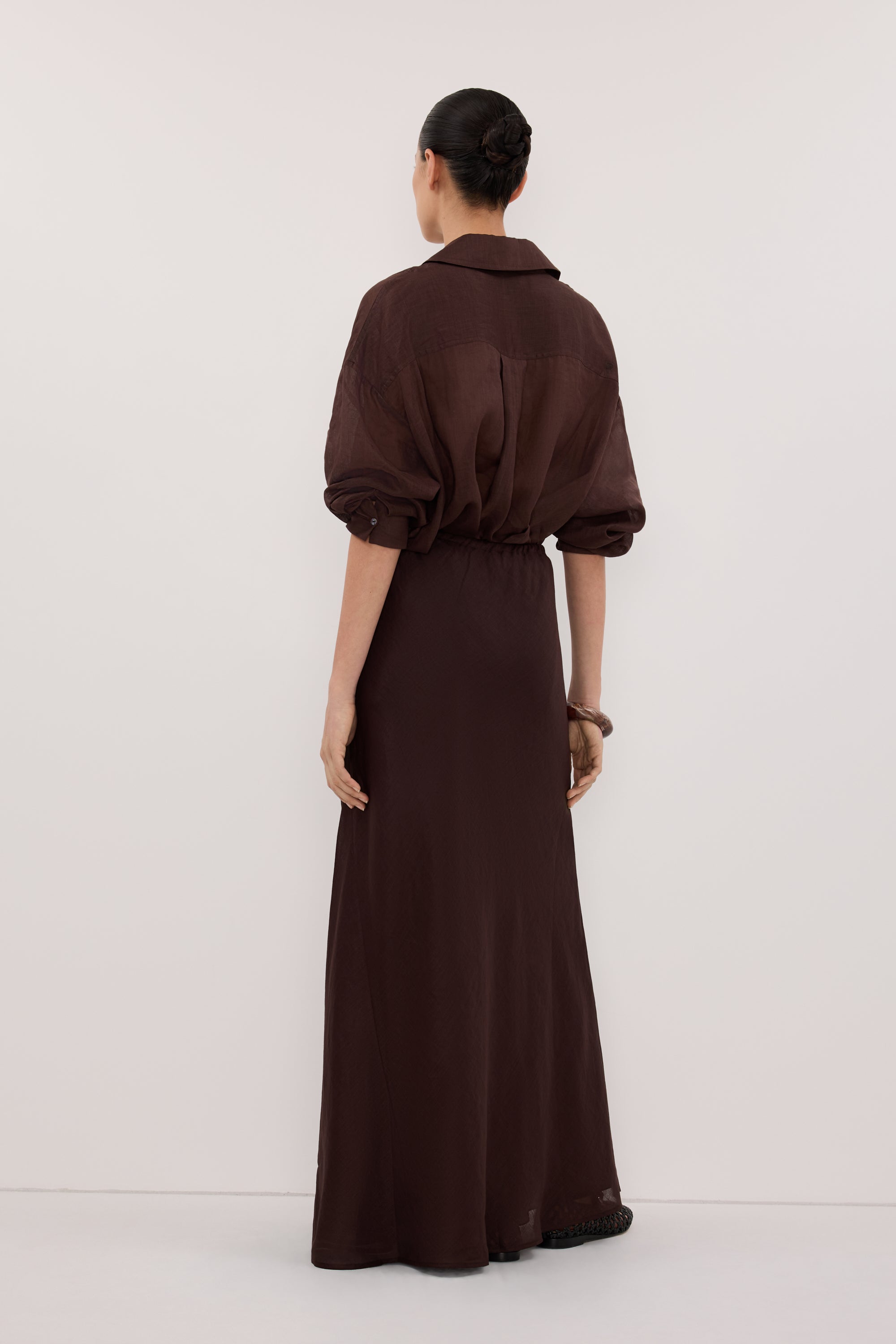 MAISON BURNT CHOC RAMIE BIAS MAXI SKIRT