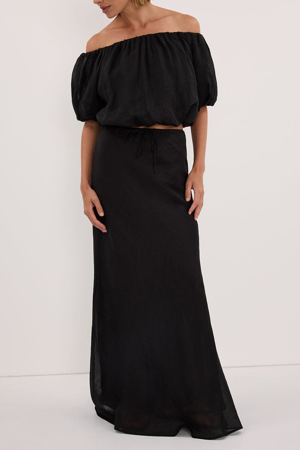 MAISON BLACK RAMIE BIAS MAXI SKIRT
