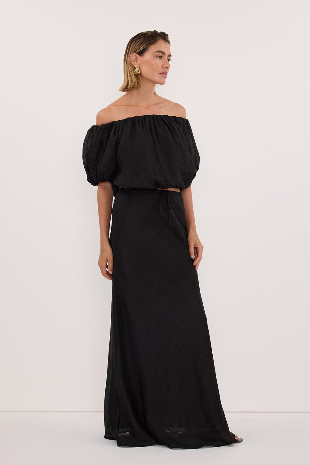 MAISON BLACK RAMIE BIAS MAXI SKIRT