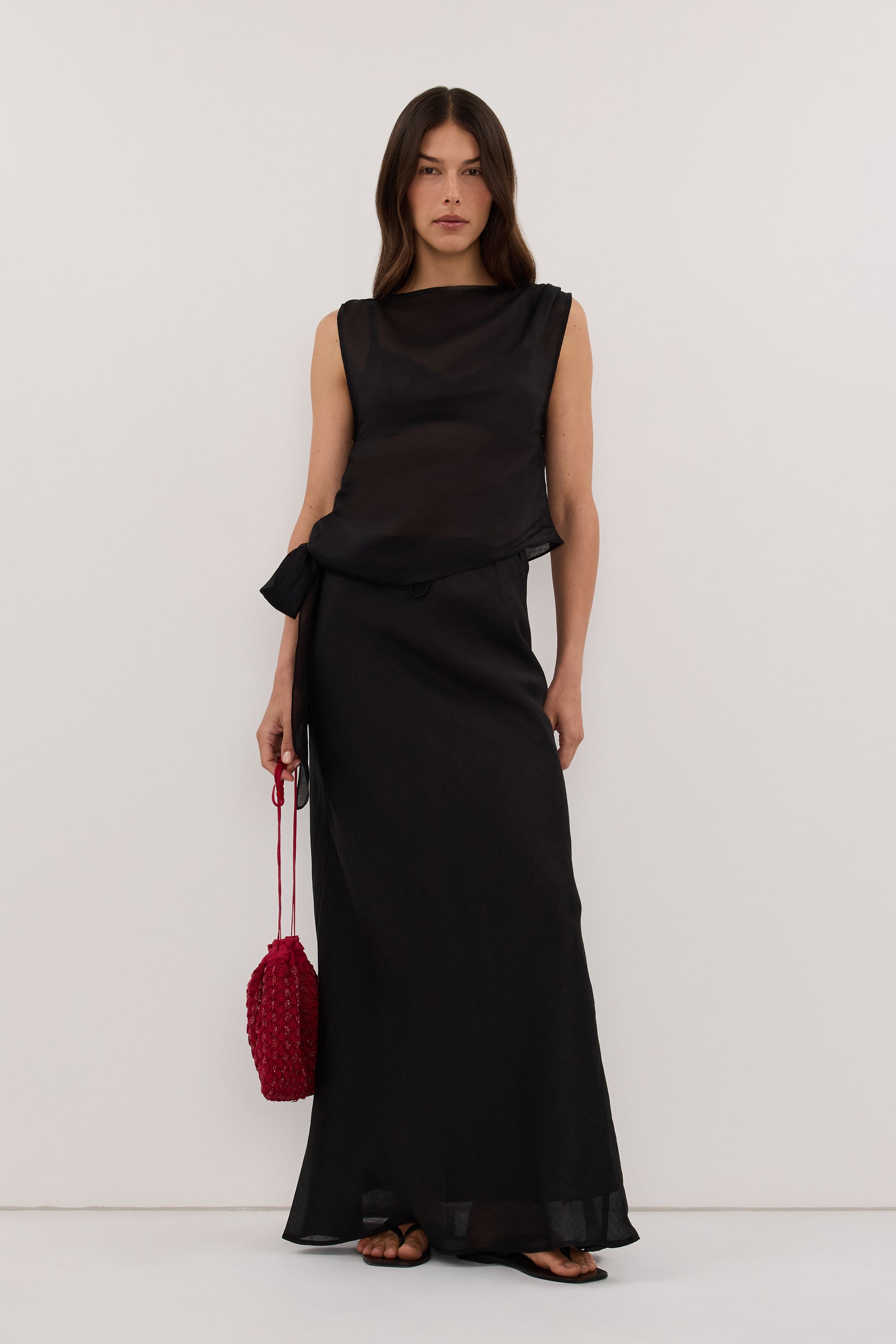 MAISON BLACK RAMIE BIAS MAXI SKIRT