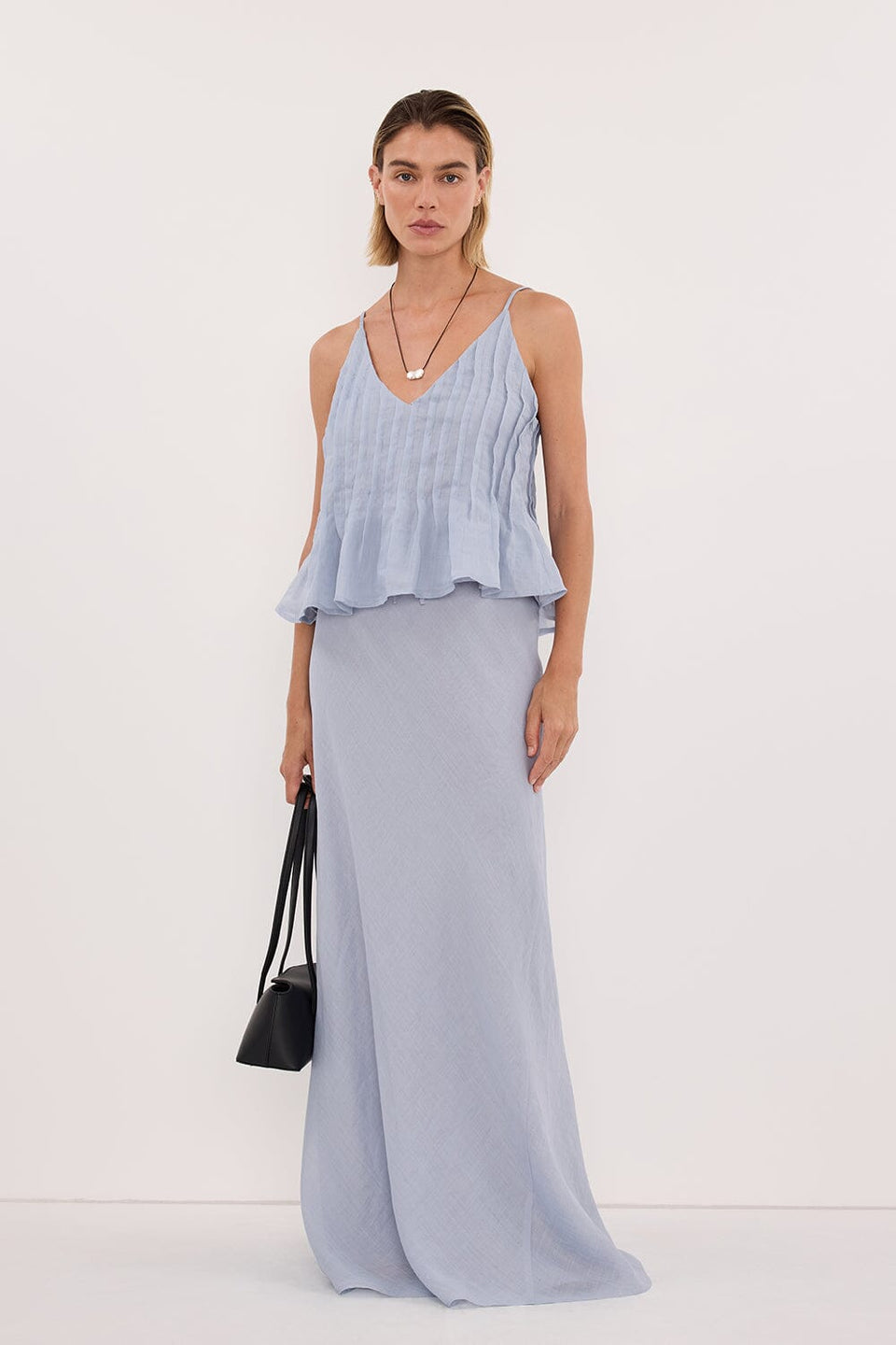 MAISON DUSTY BLUE RAMIE BIAS MIDI SKIRT Clothing DISSH Boutiques 