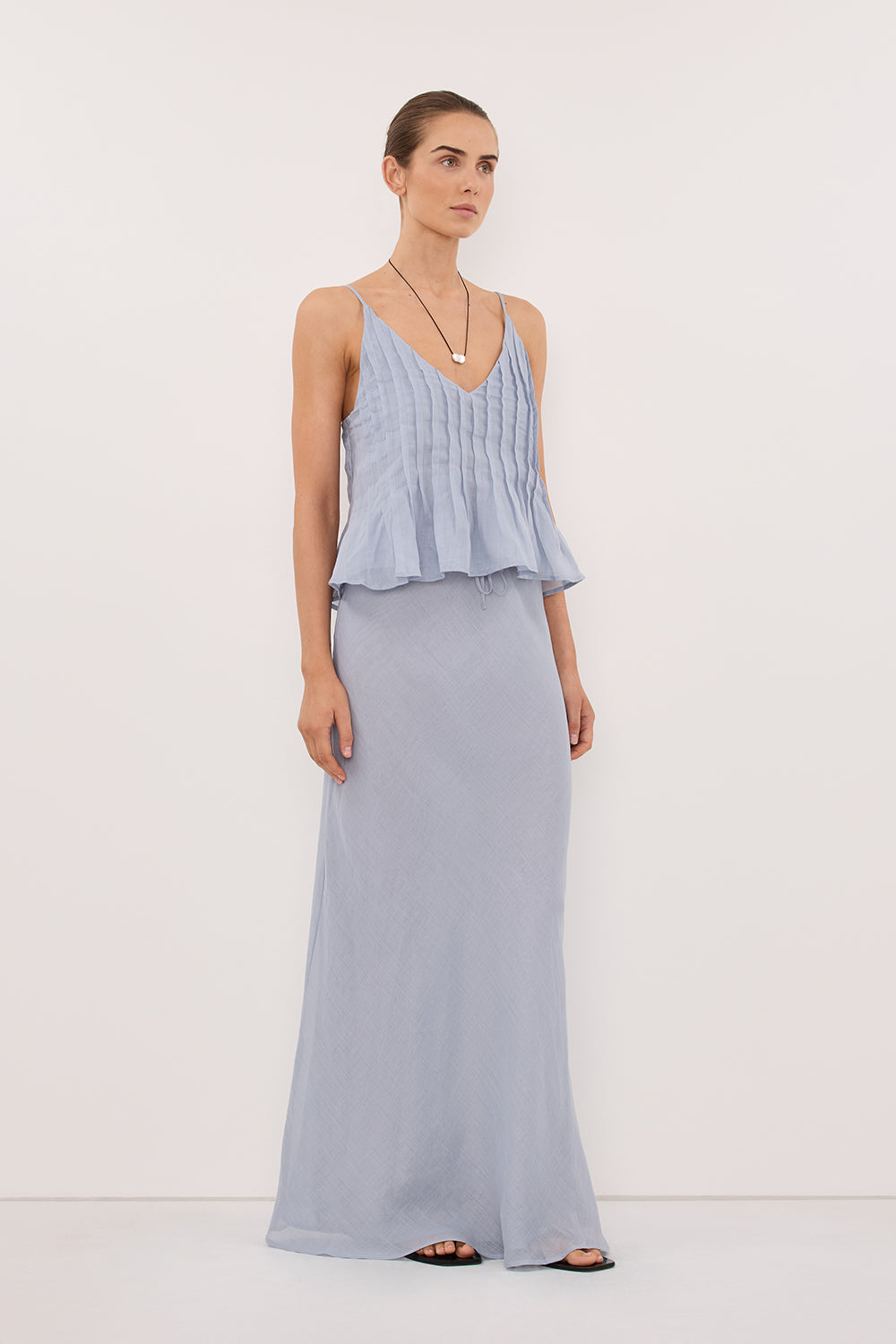 MAISON DUSTY BLUE RAMIE BIAS MAXI SKIRT