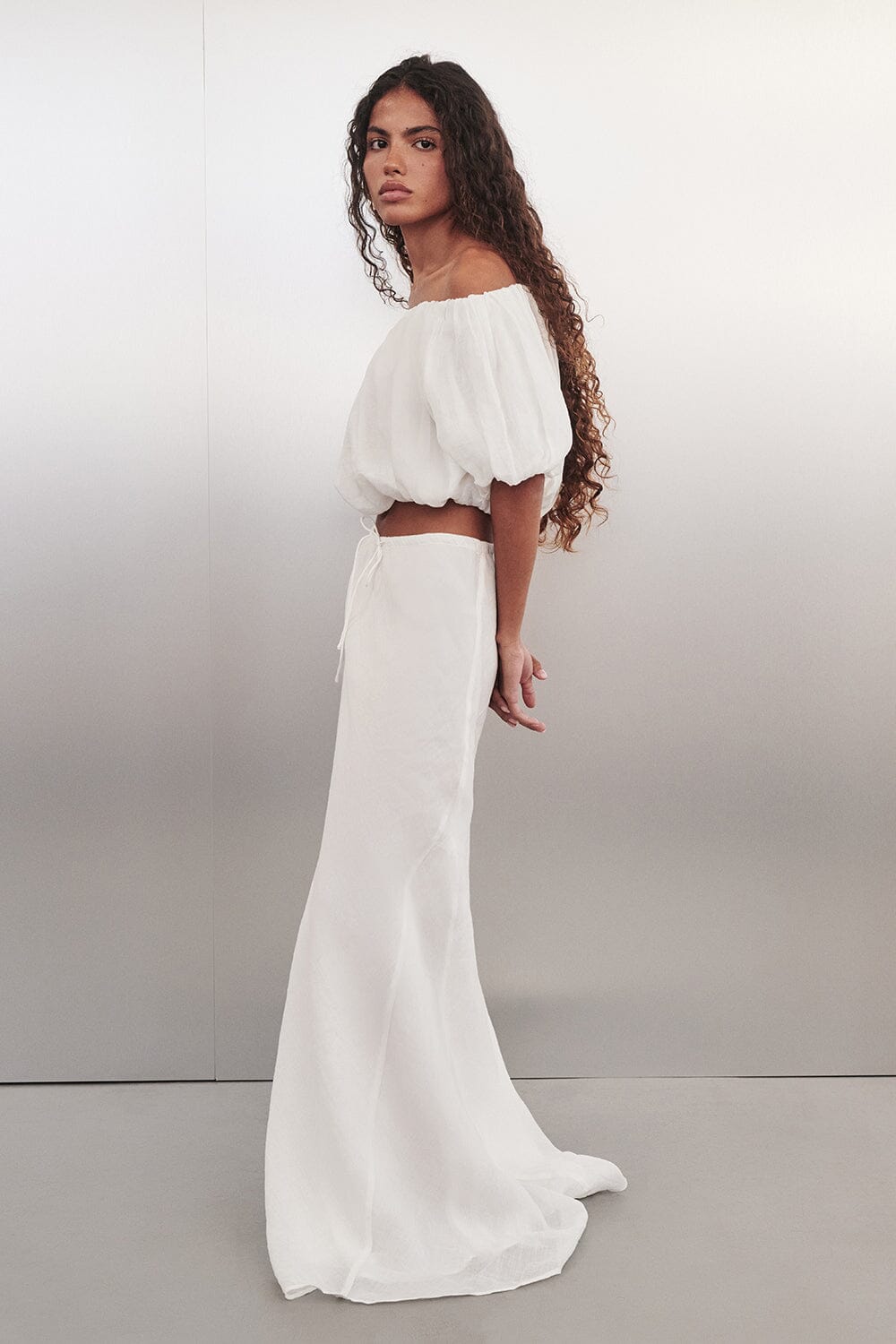 MAISON WHITE RAMIE BIAS MAXI SKIRT
