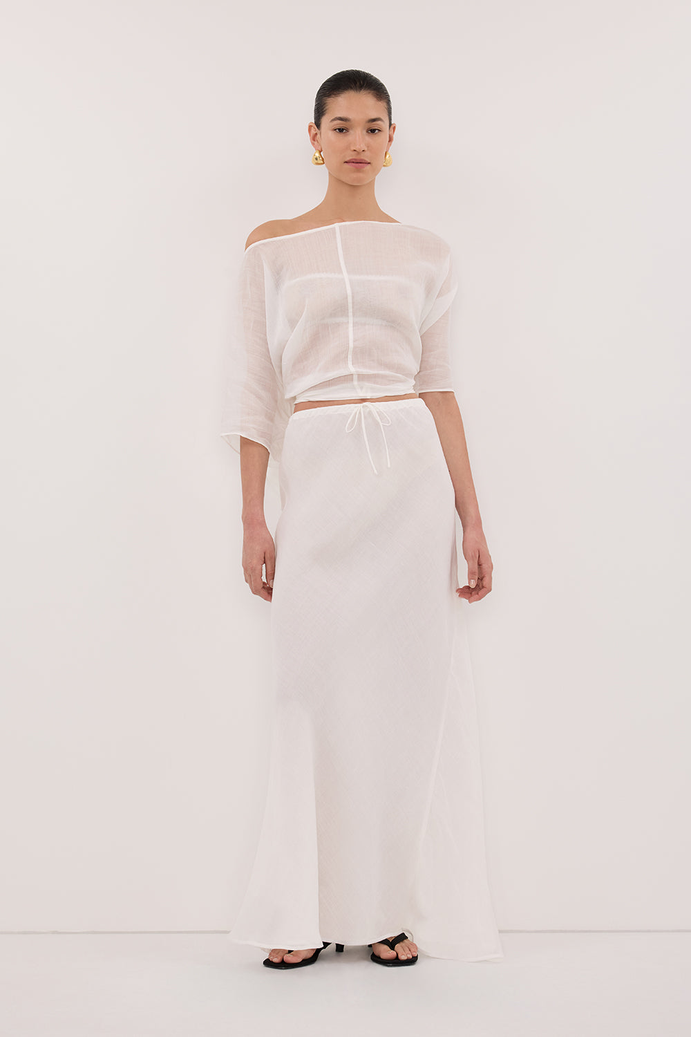 MAISON WHITE RAMIE BIAS MAXI SKIRT