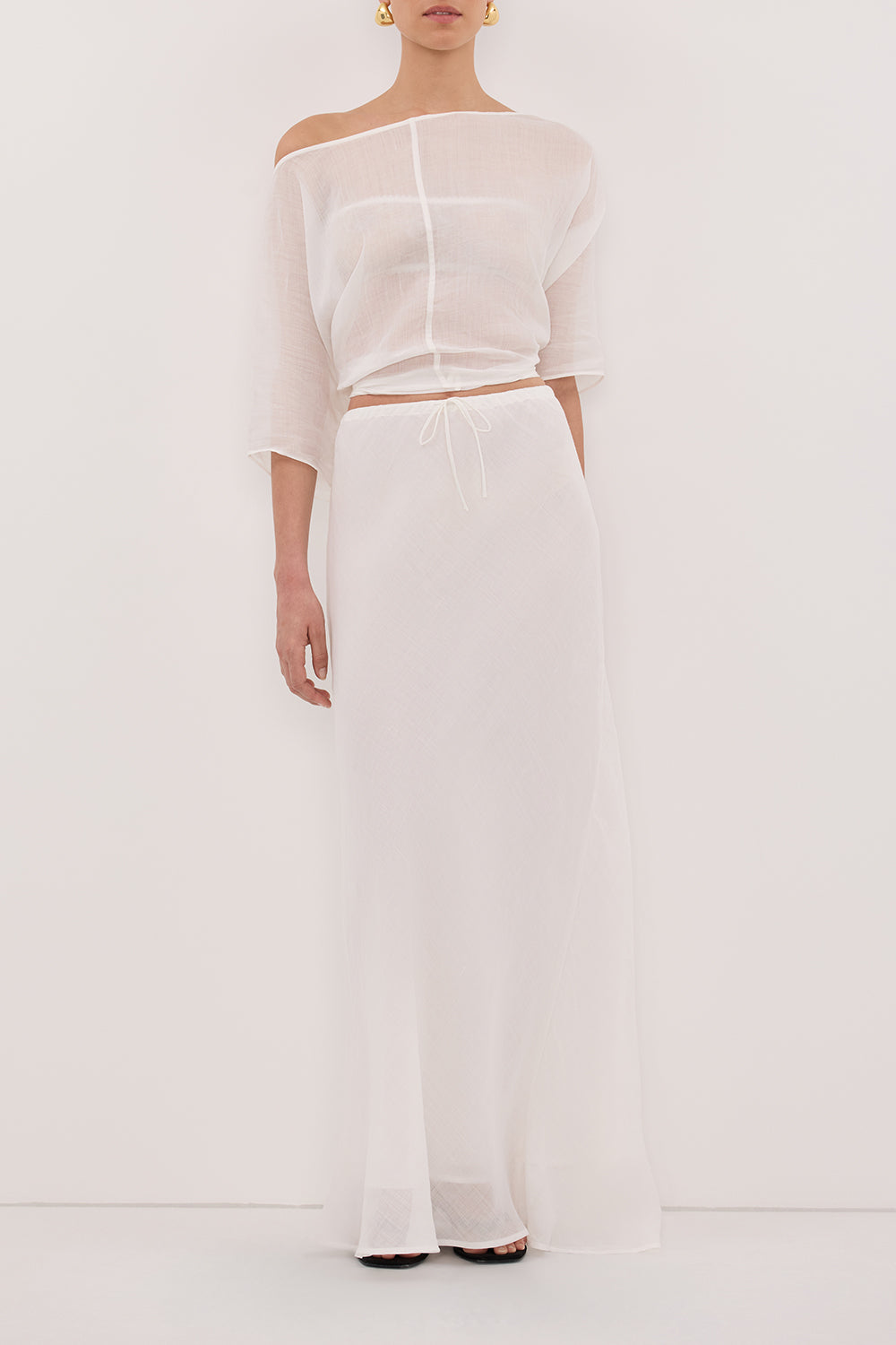 MAISON WHITE RAMIE BIAS MAXI SKIRT