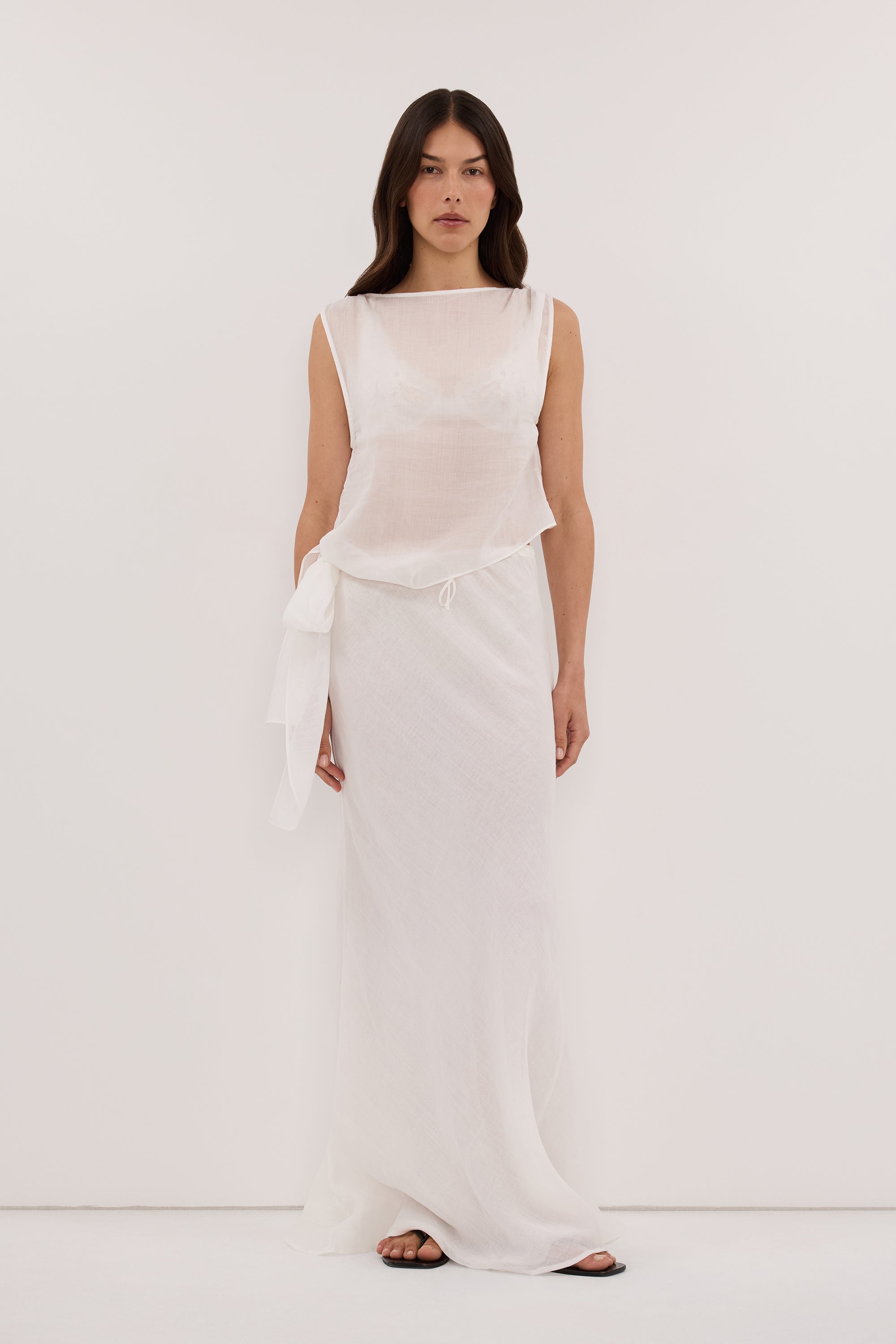 MAISON WHITE RAMIE BIAS MAXI SKIRT
