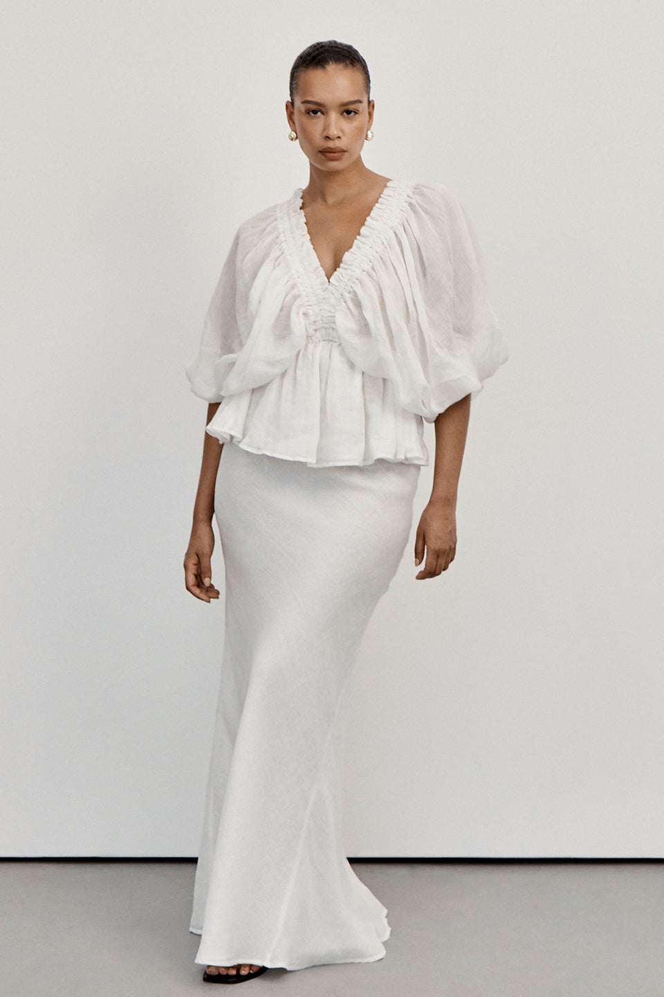 MAISON WHITE RAMIE BIAS MAXI SKIRT