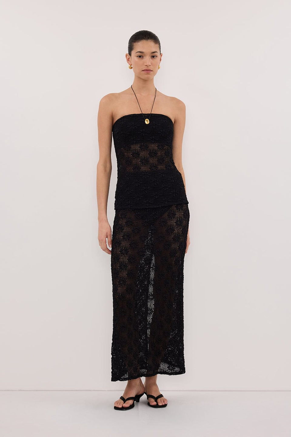 AGNES BLACK CROCHET MIDI SKIRT Clothing DISSH Boutiques 