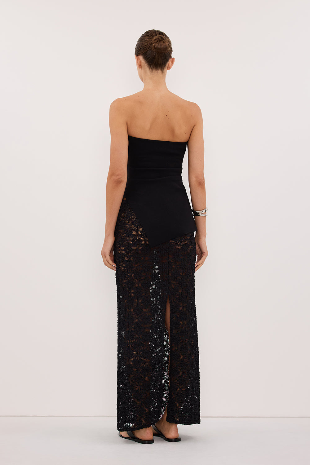 AGNES BLACK CROCHET COLUMN MIDI SKIRT
