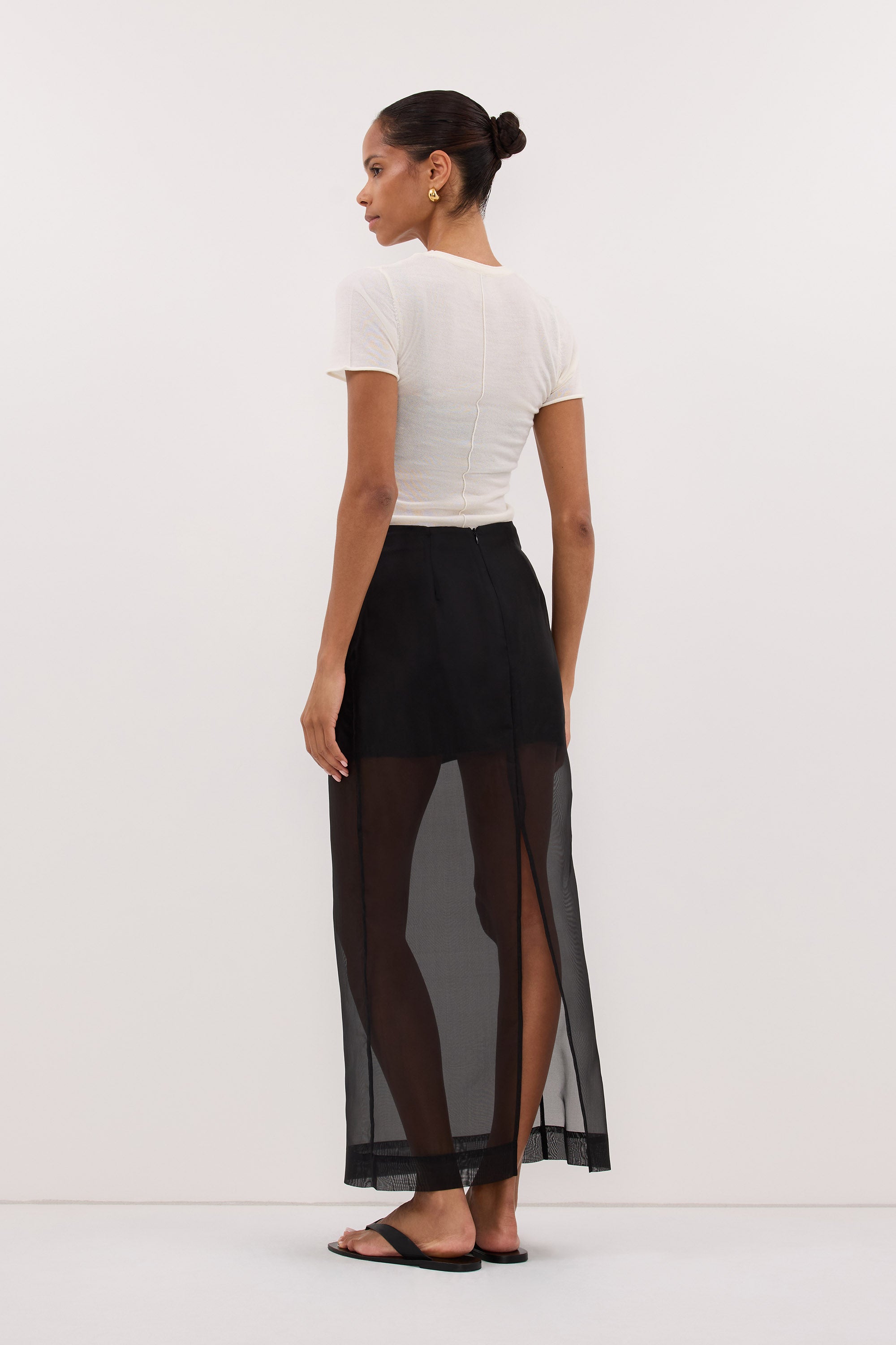 SIAN BLACK SILK ORGANZA MIDI SKIRT