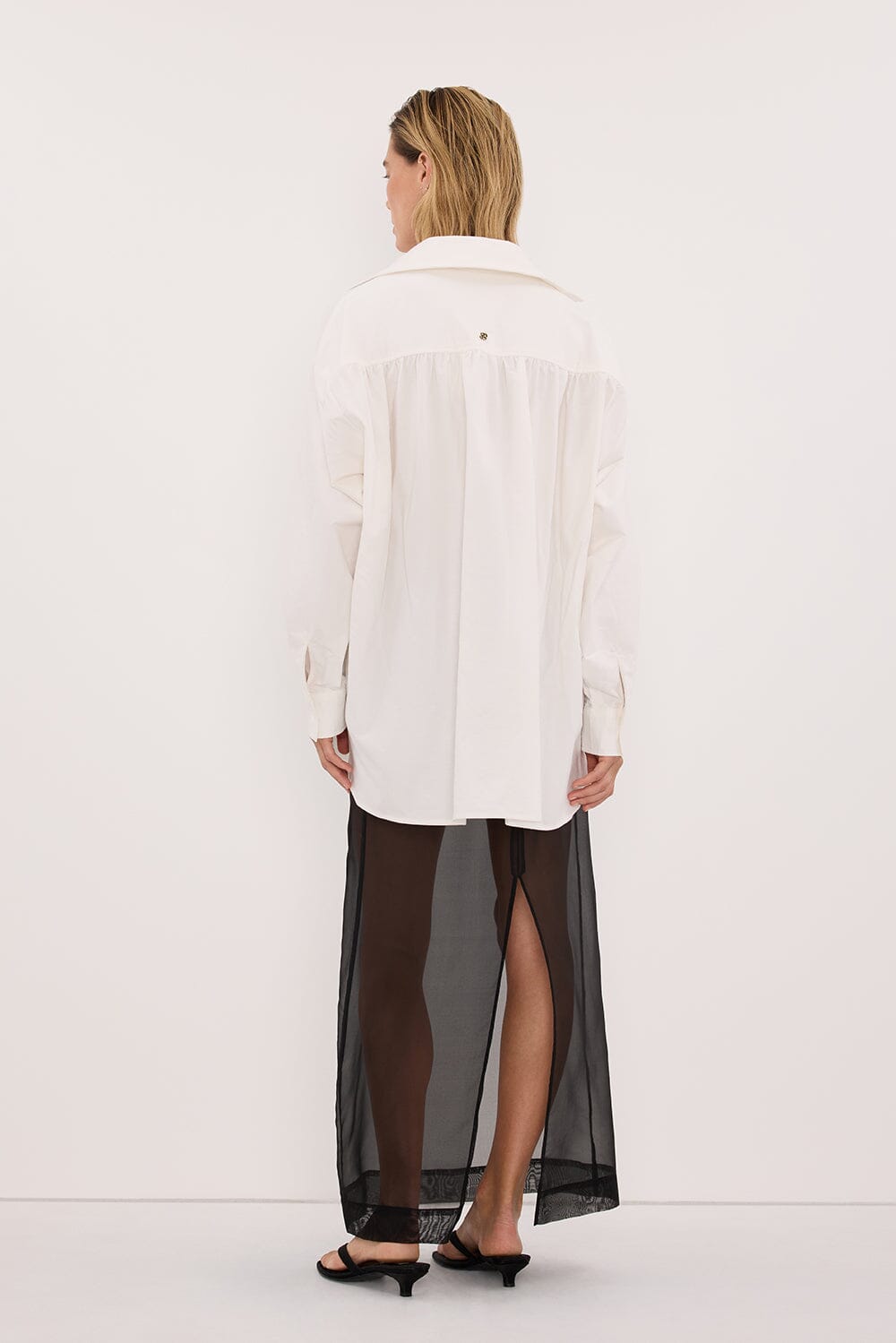 SIAN BLACK SILK ORGANZA MIDI SKIRT