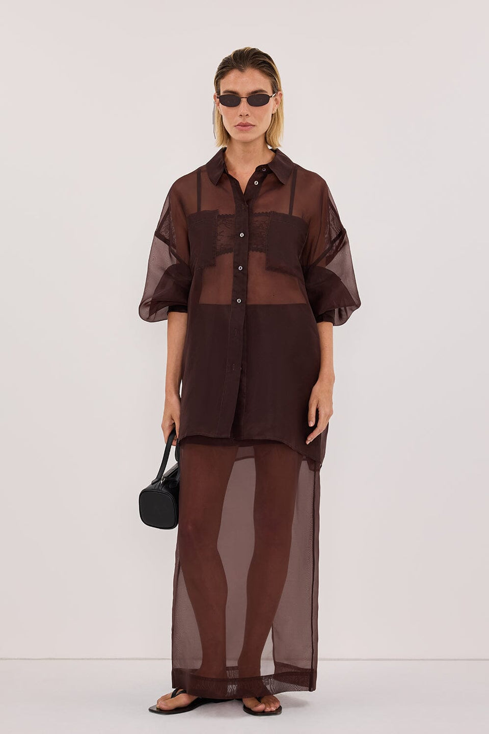 SIAN CHOC SILK ORGANZA MIDI SKIRT Clothing DISSH Boutiques 