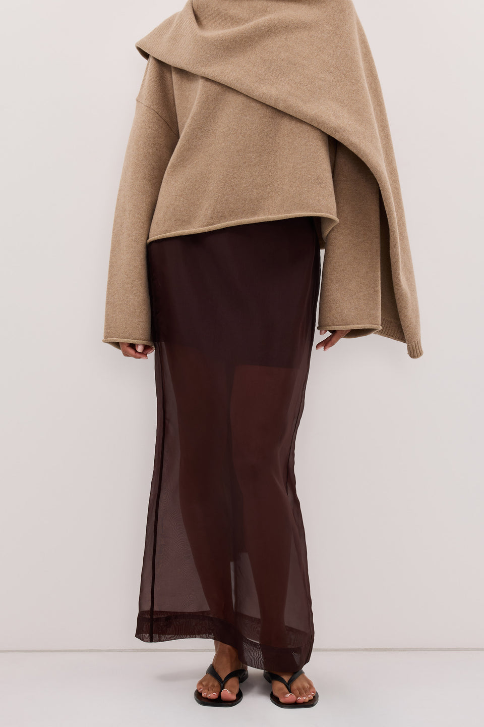 SIAN DARK CHOC SILK ORGANZA MIDI SKIRT