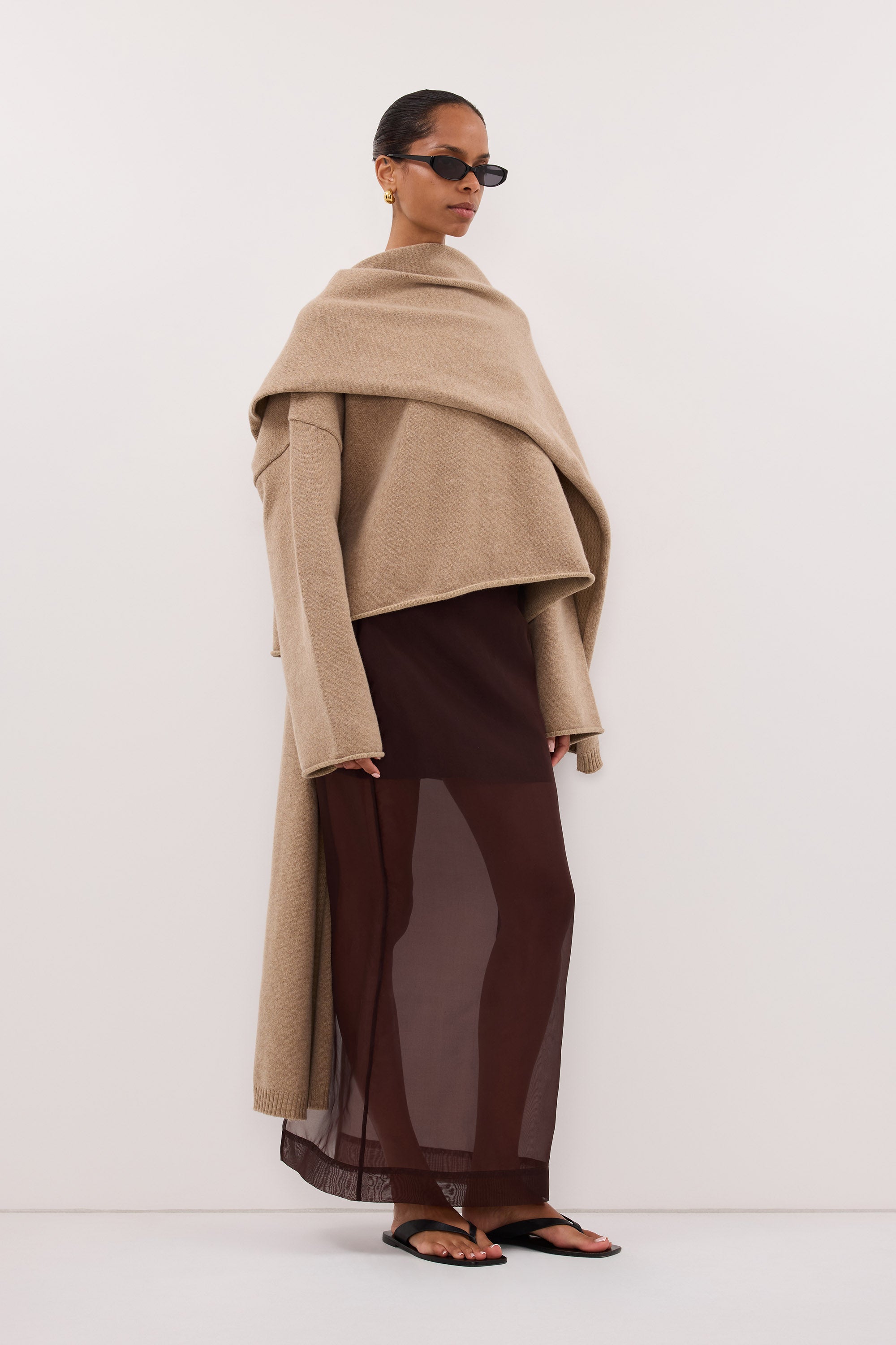SIAN DARK CHOC SILK ORGANZA MIDI SKIRT