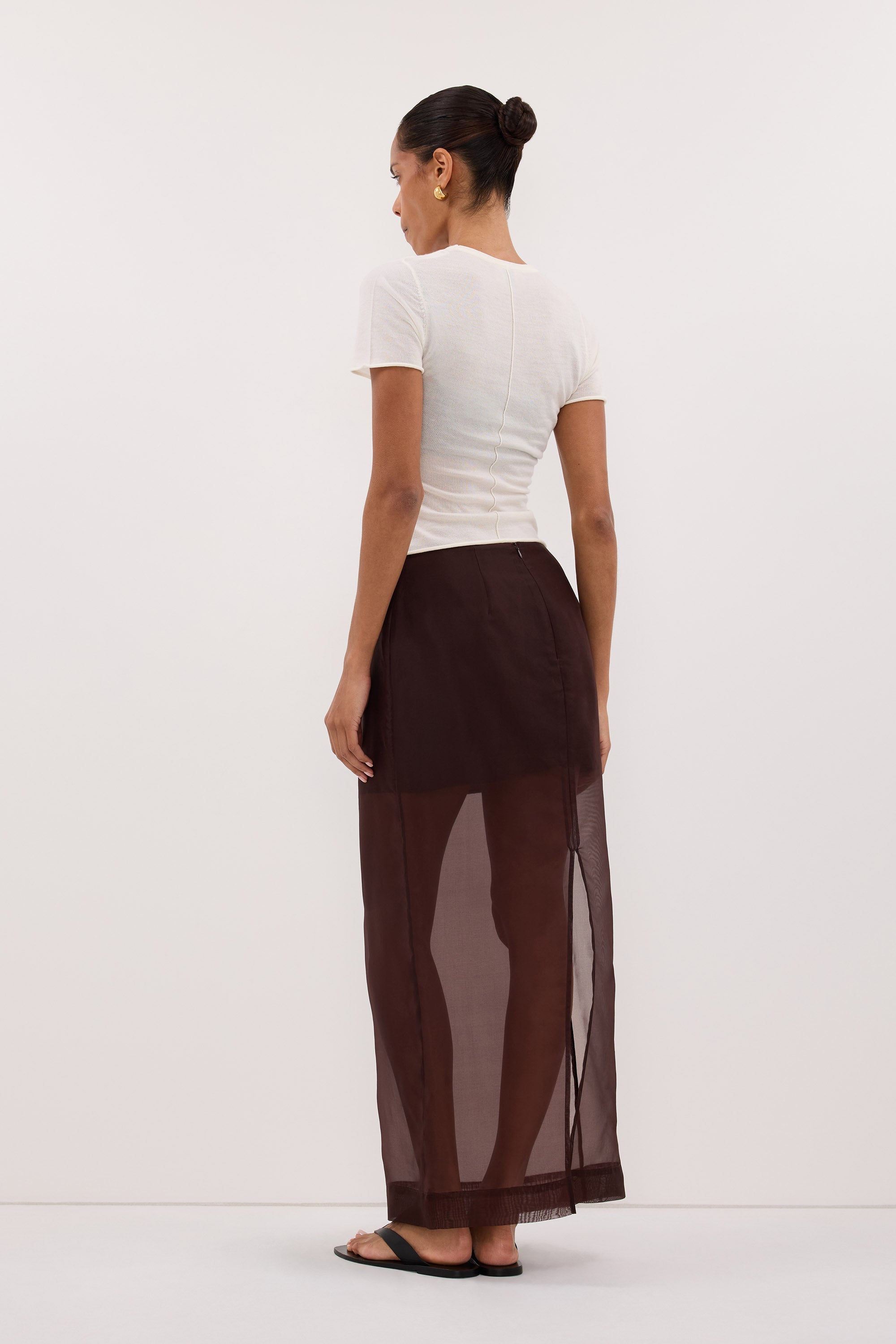 SIAN DARK CHOC SILK ORGANZA MIDI SKIRT