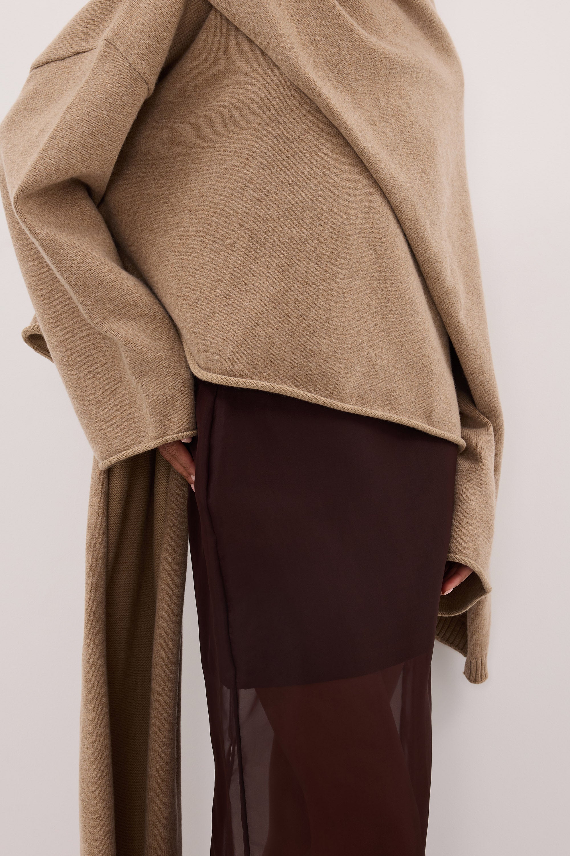 SIAN DARK CHOC SILK ORGANZA MIDI SKIRT