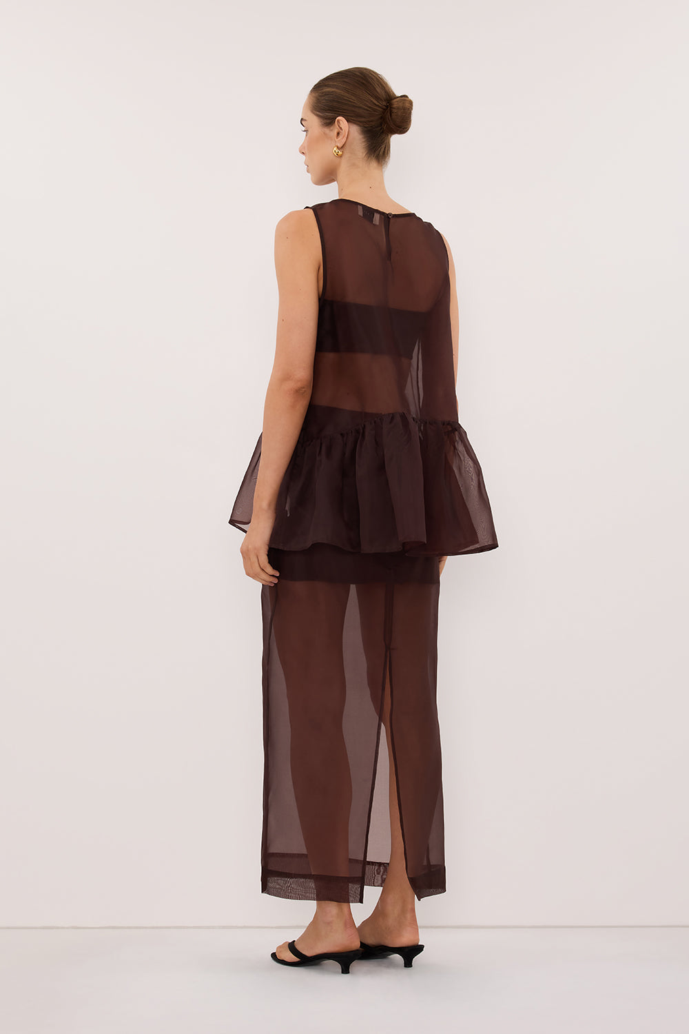 SIAN DARK CHOC SILK ORGANZA MIDI SKIRT