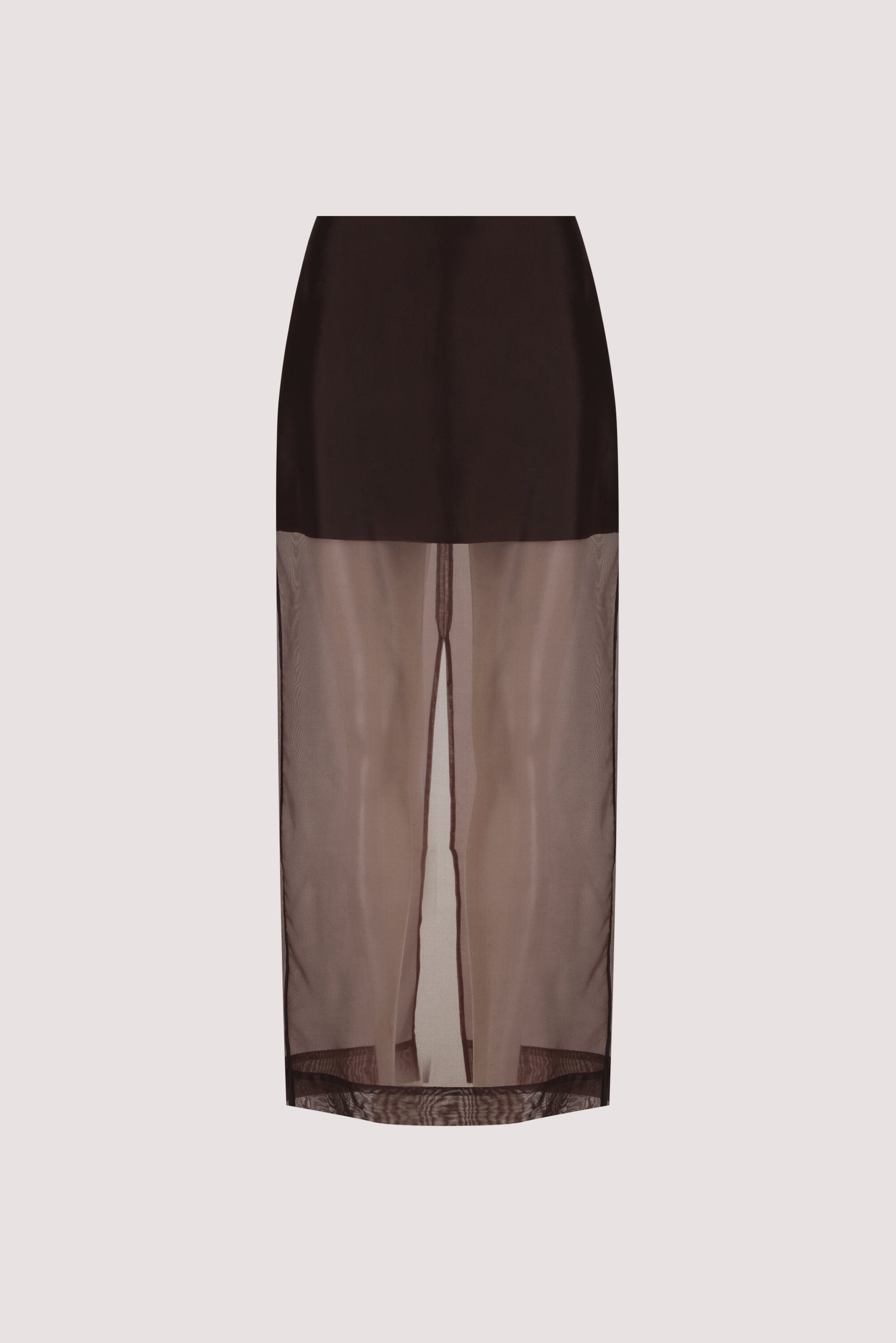 SIAN DARK CHOC SILK ORGANZA MIDI SKIRT