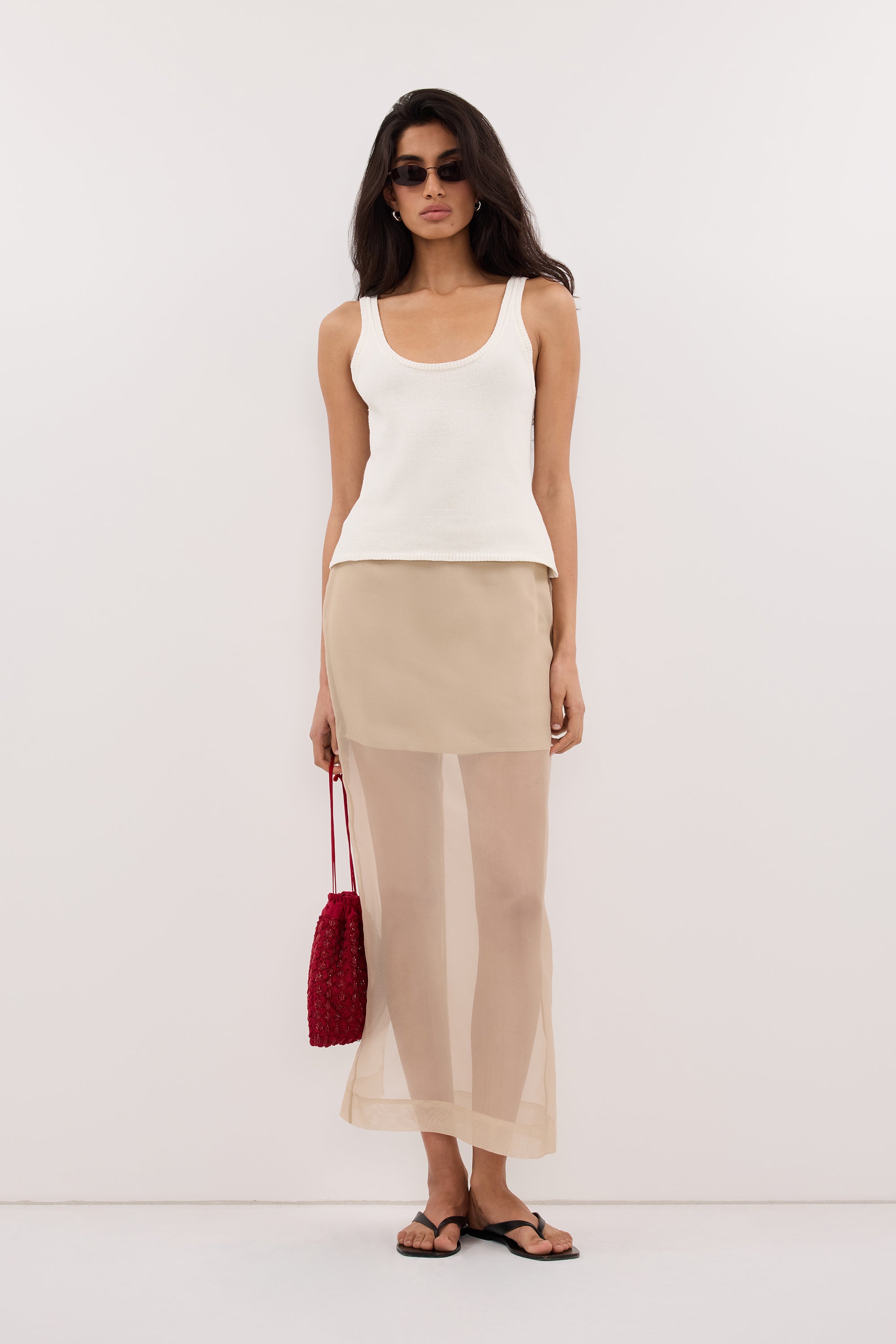 SIAN GOLD SILK ORGANZA MIDI SKIRT