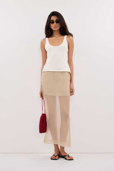 Anaya  wearing SIAN GOLD SILK ORGANZA MIDI SKIRT