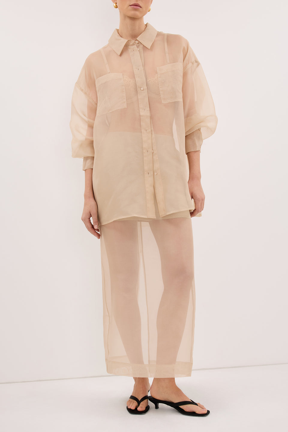 SIAN GOLD SILK ORGANZA MIDI SKIRT
