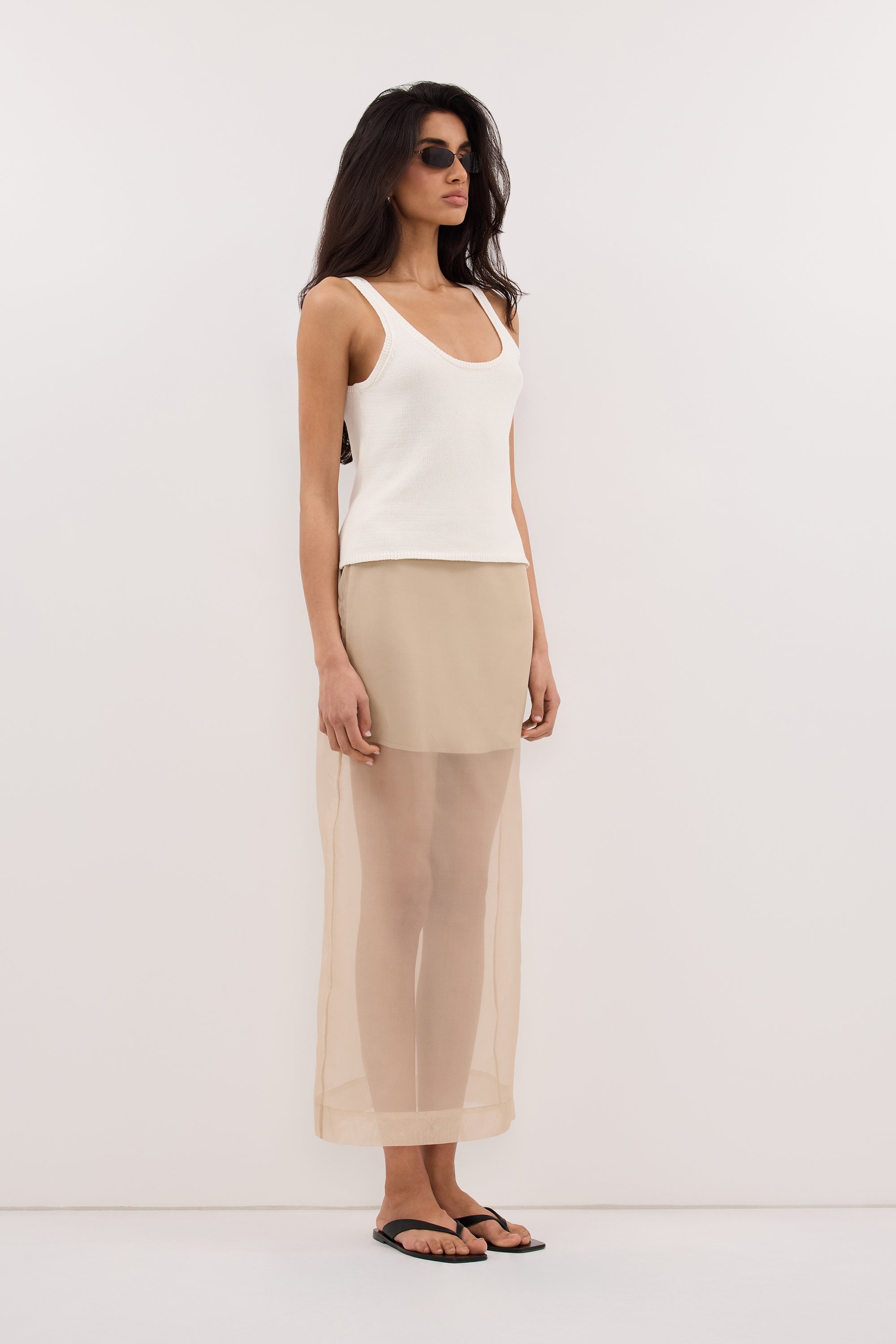 SIAN GOLD SILK ORGANZA MIDI SKIRT