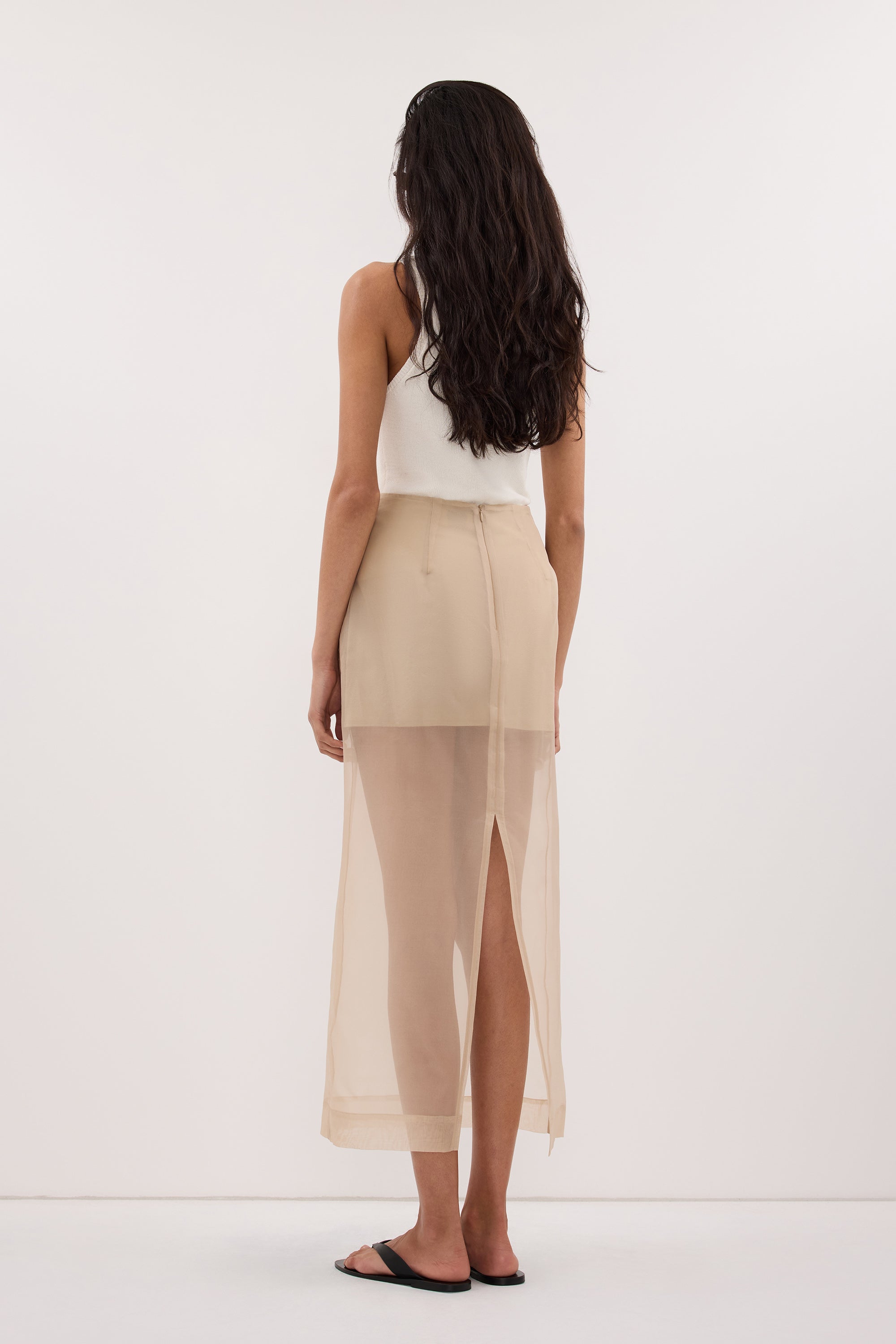 SIAN GOLD SILK ORGANZA MIDI SKIRT