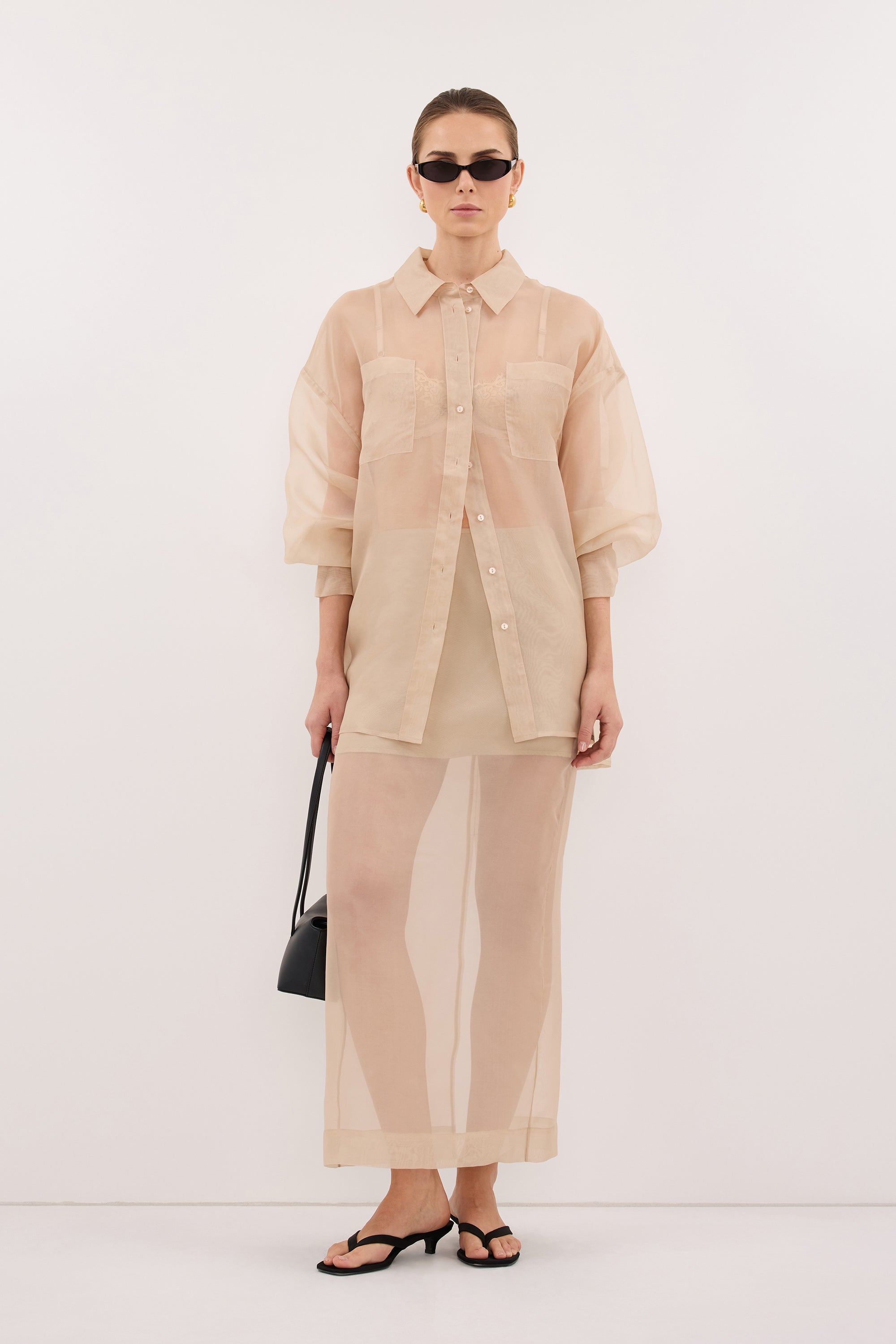SIAN GOLD SILK ORGANZA MIDI SKIRT
