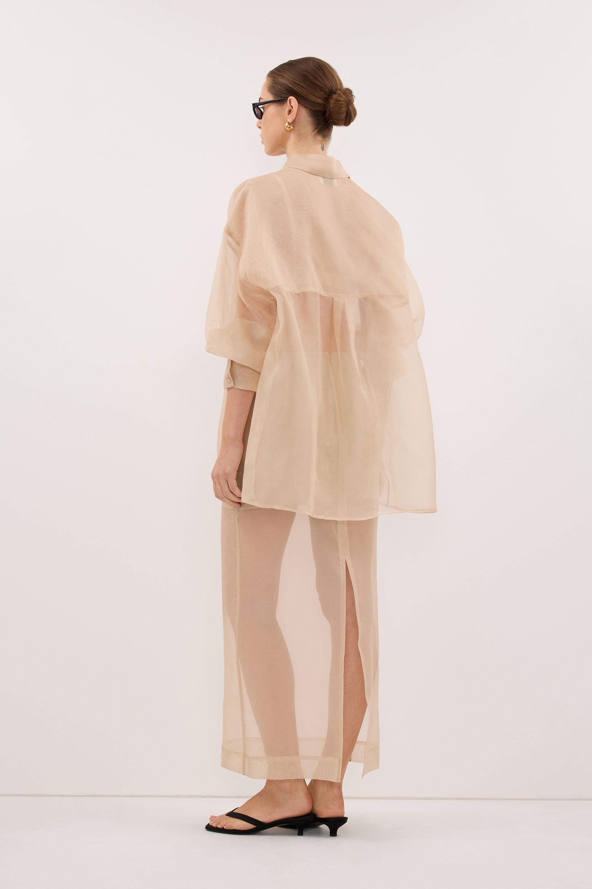 SIAN GOLD SILK ORGANZA MIDI SKIRT