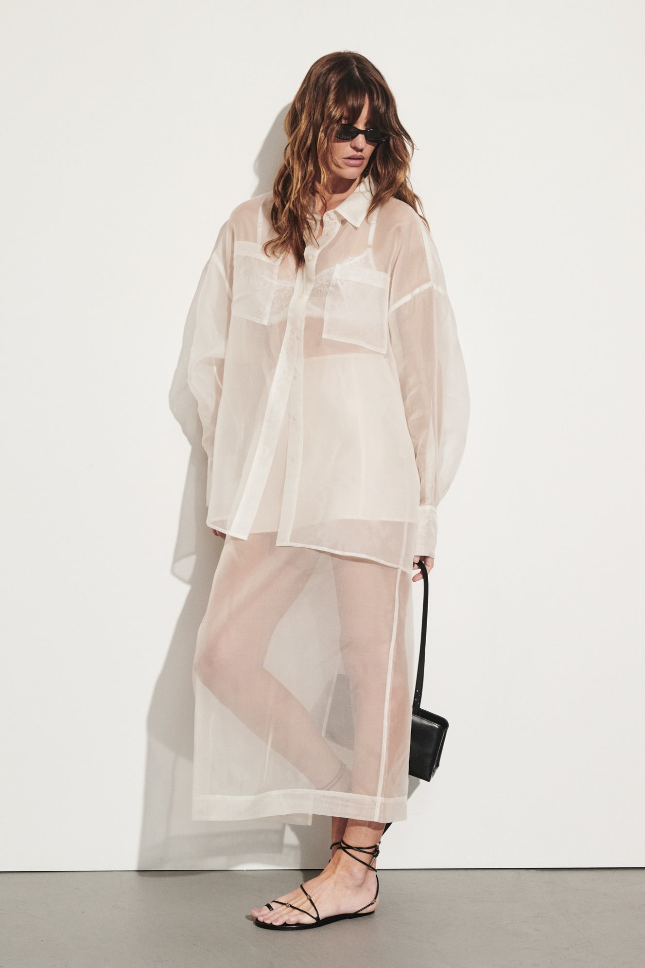 SIAN IVORY SILK ORGANZA MIDI SKIRT