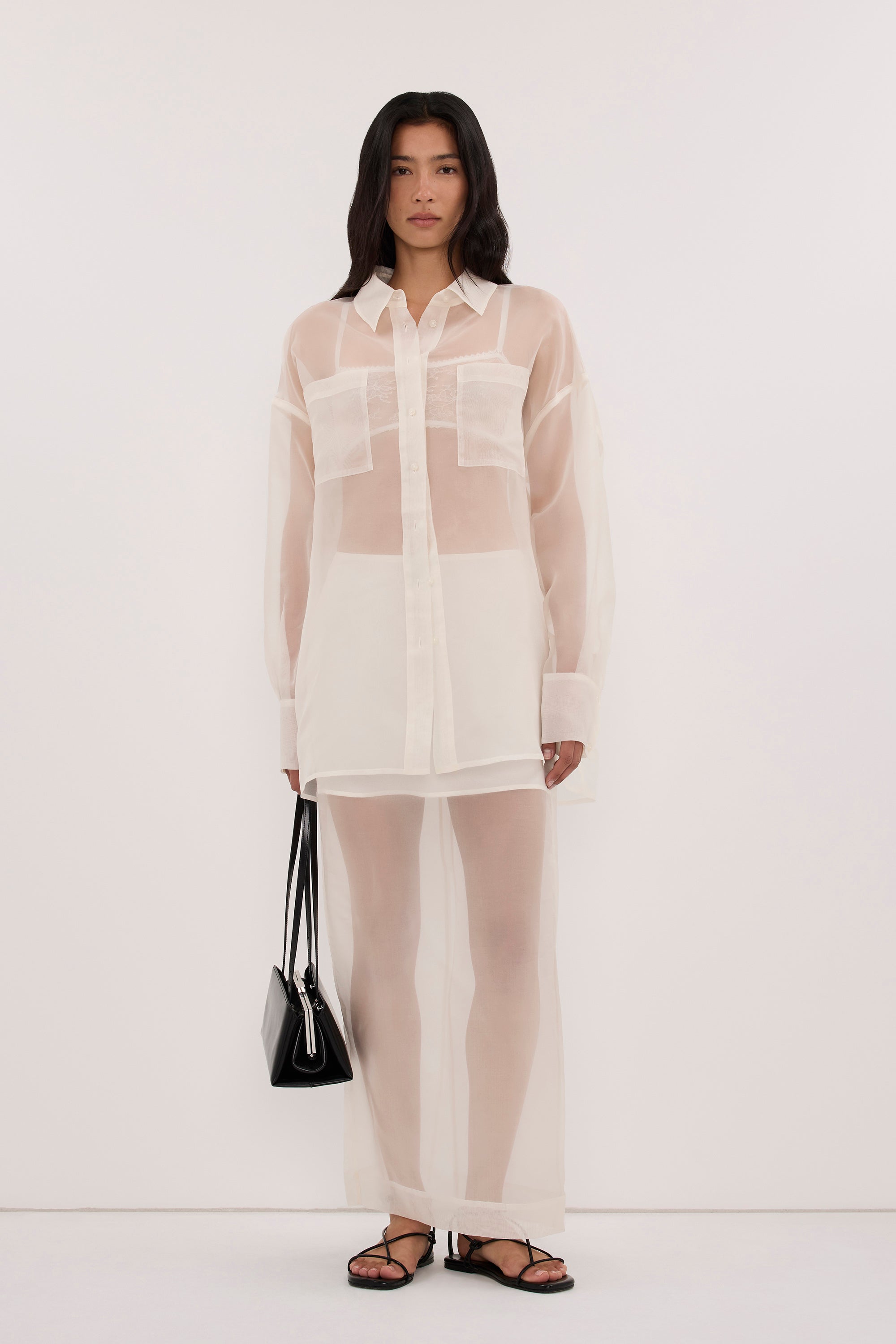 SIAN IVORY SILK ORGANZA MIDI SKIRT
