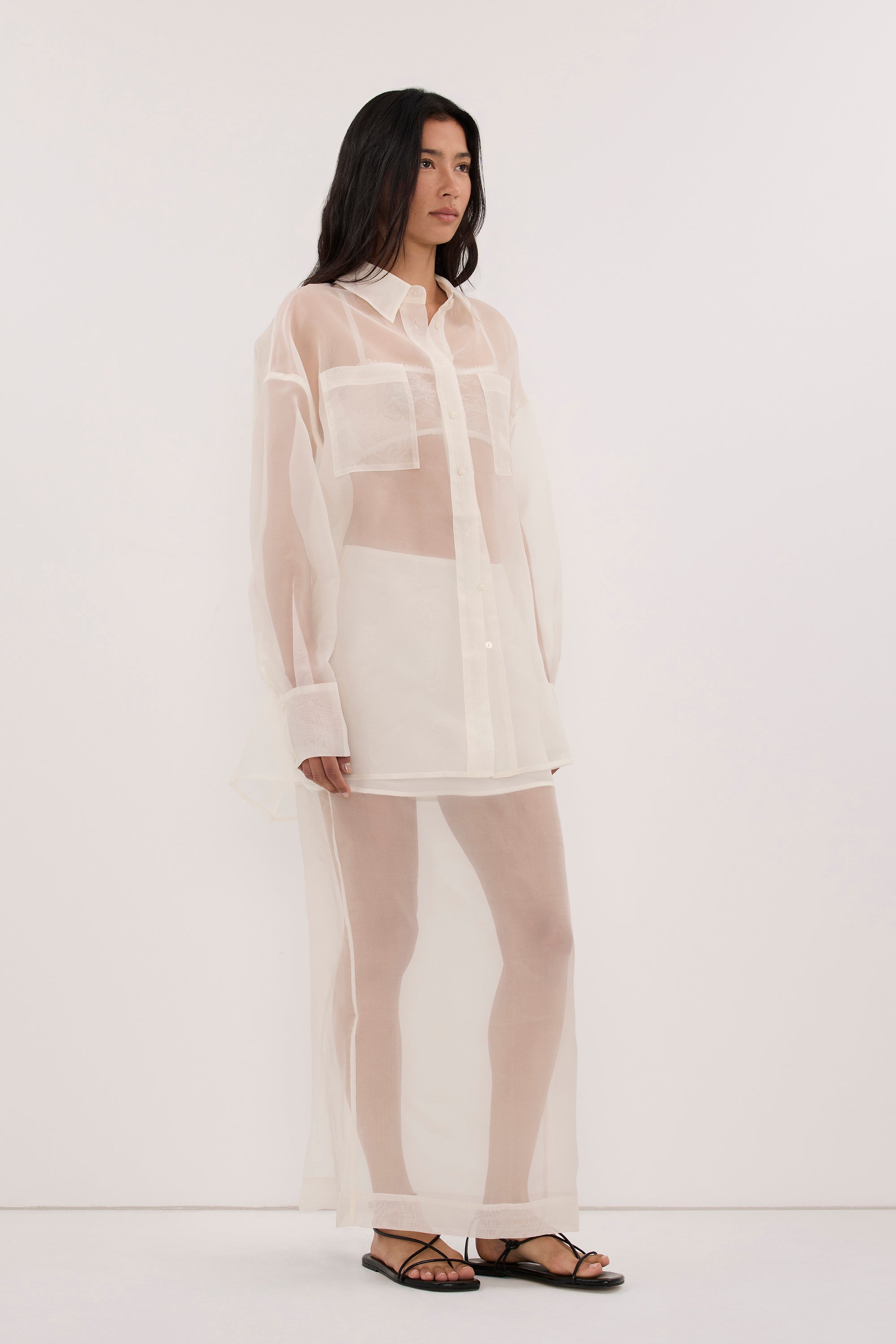 SIAN IVORY SILK ORGANZA MIDI SKIRT