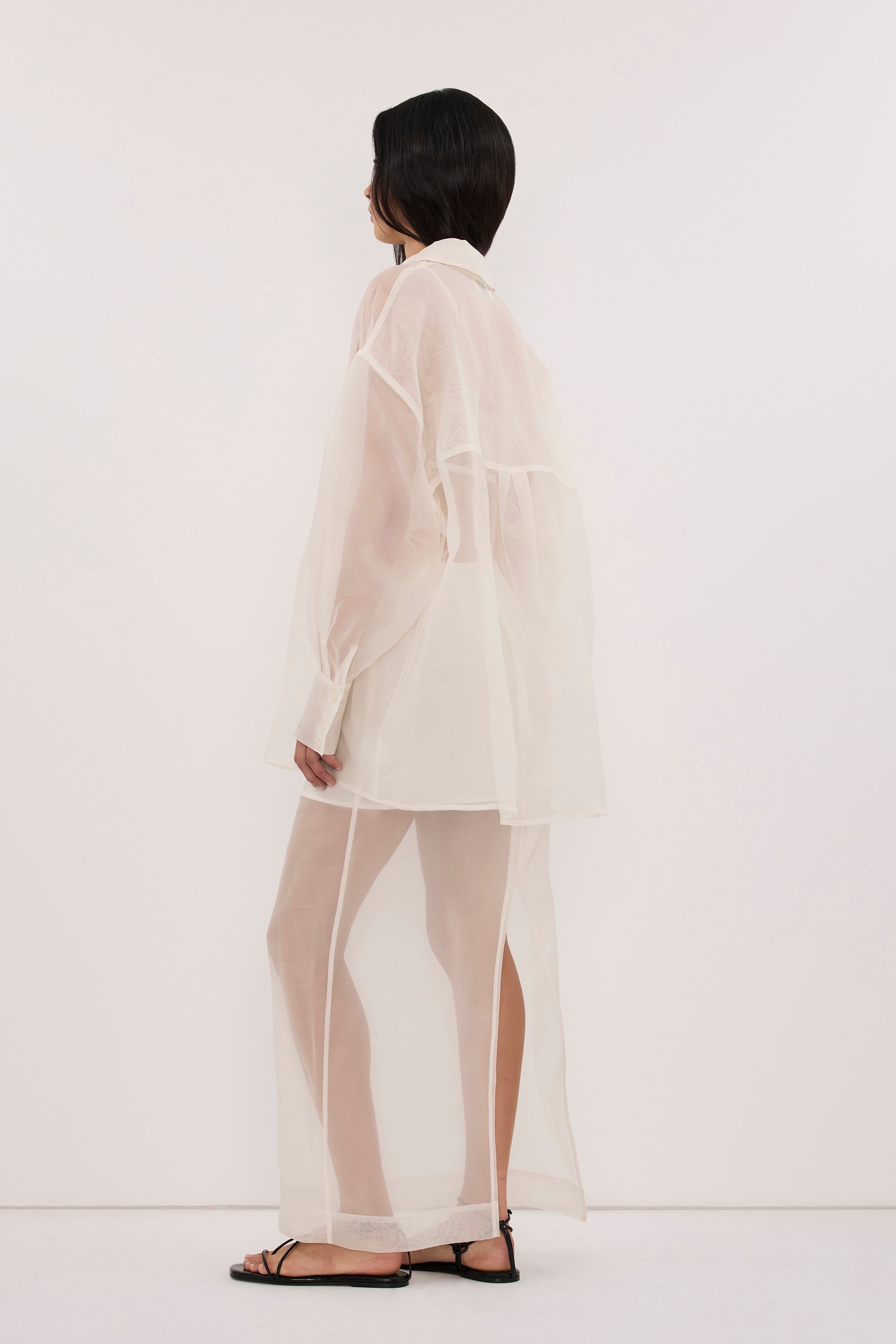 SIAN IVORY SILK ORGANZA MIDI SKIRT