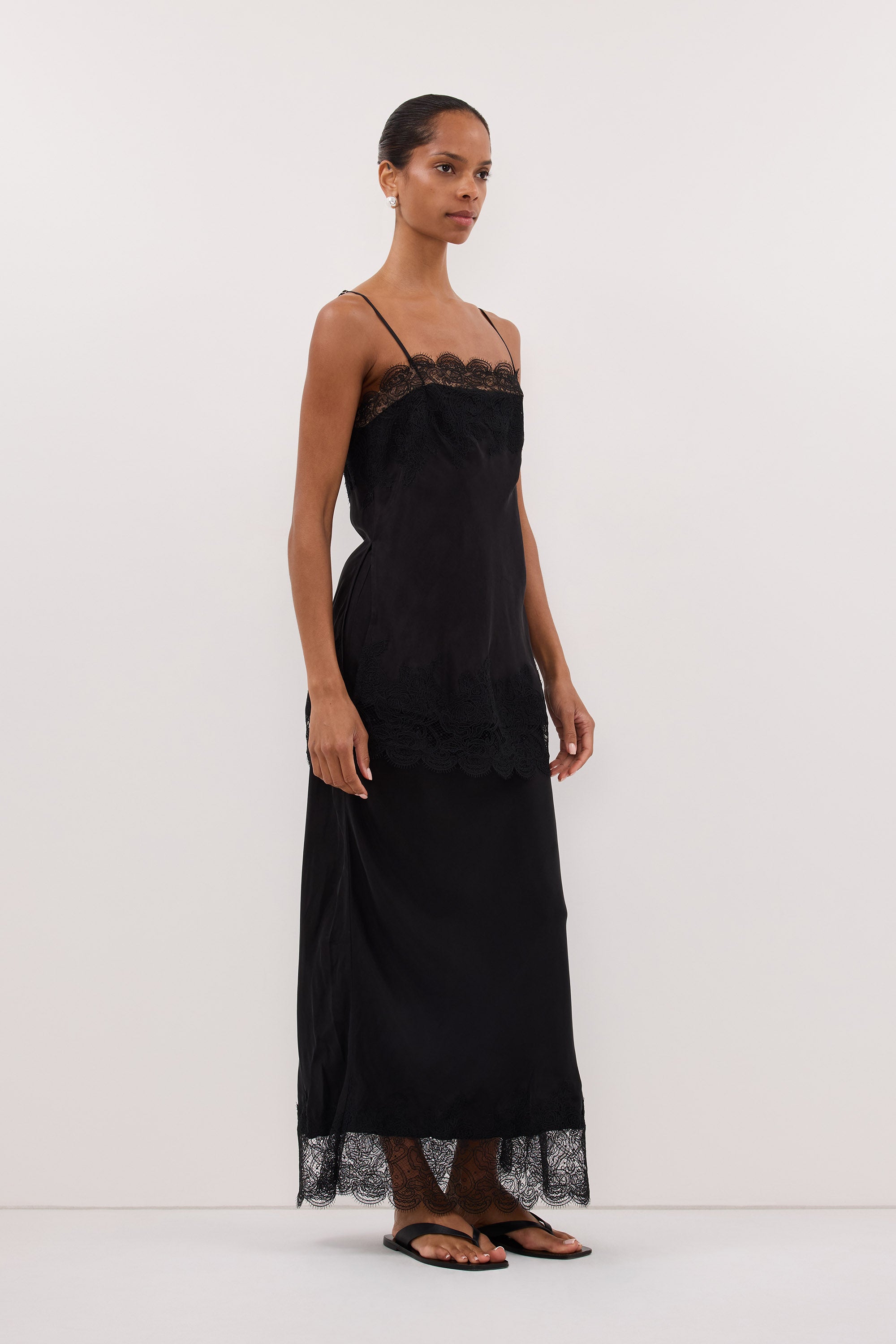 MINA BLACK CUPRO LACE MIDI SKIRT