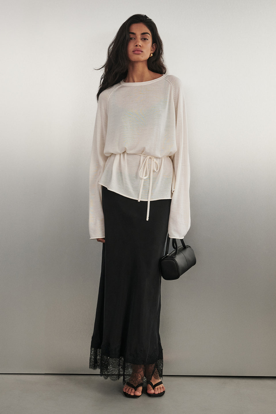 MINA BLACK CUPRO LACE MIDI SKIRT