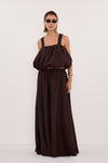 RAVELLO BURNT CHOC LINEN MIDI SKIRT