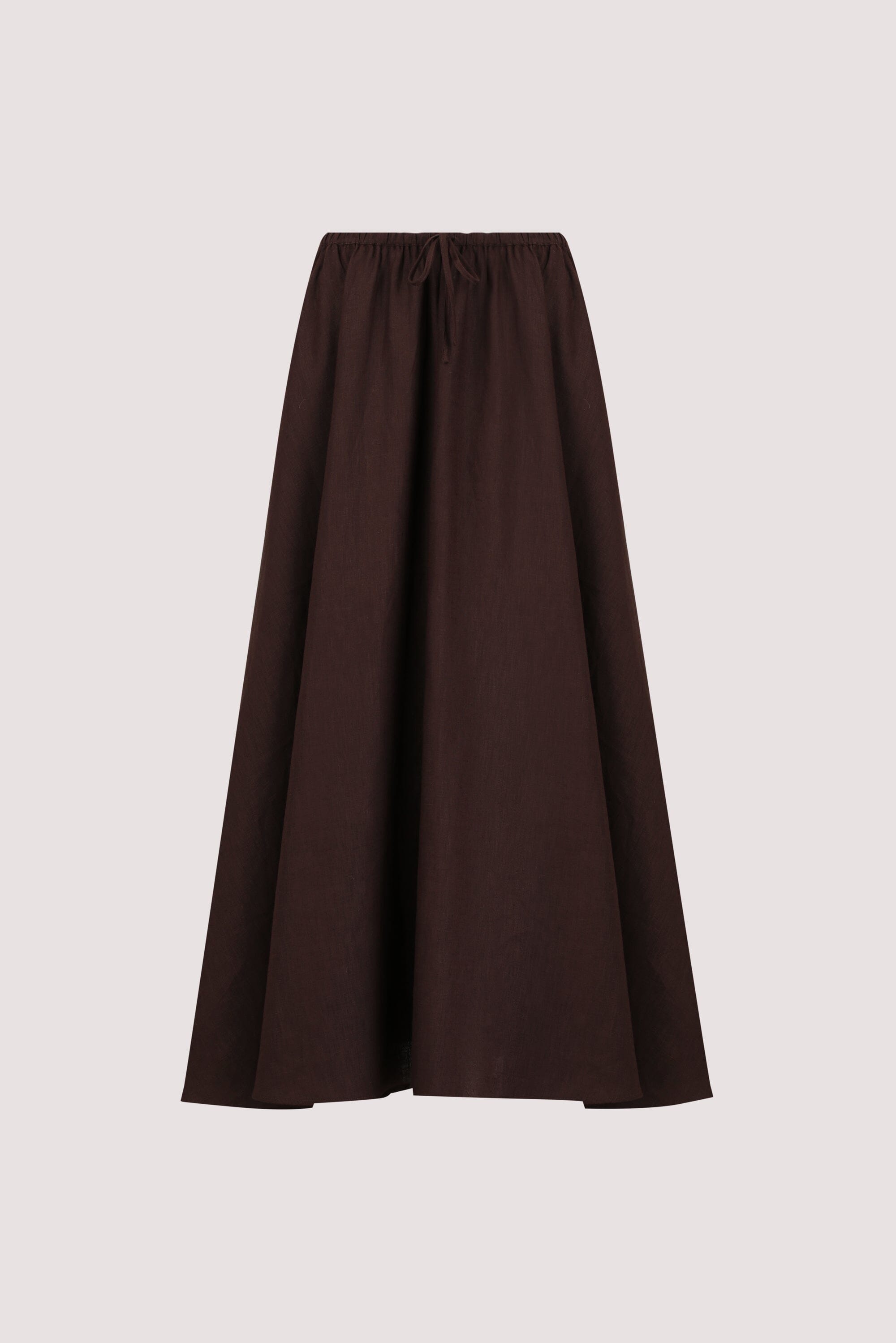 RAVELLO BURNT CHOC LINEN MIDI SKIRT