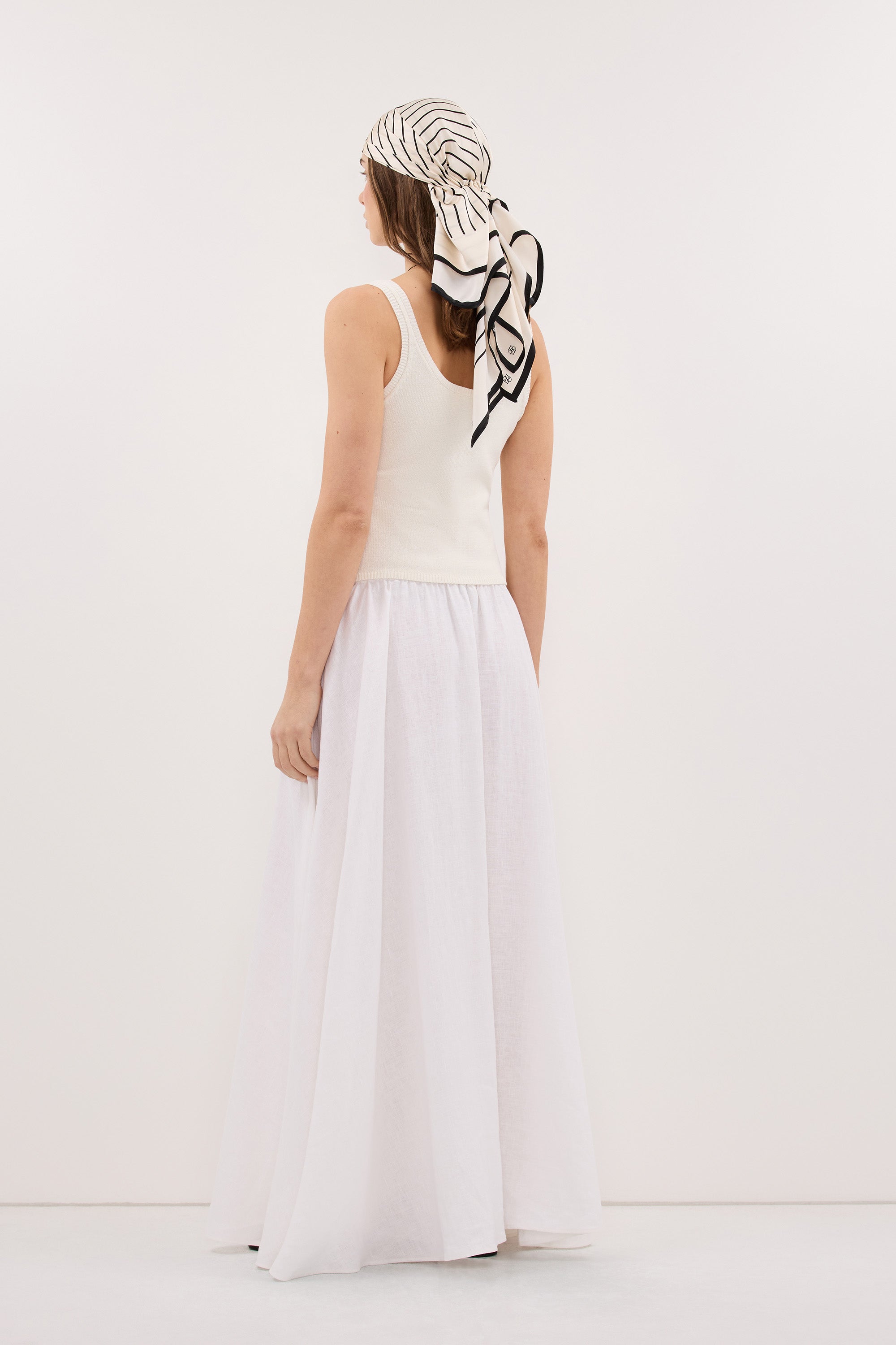 RAVELLO WHITE LINEN MIDI SKIRT