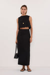 LELA BLACK LINEN MIDI SKIRT